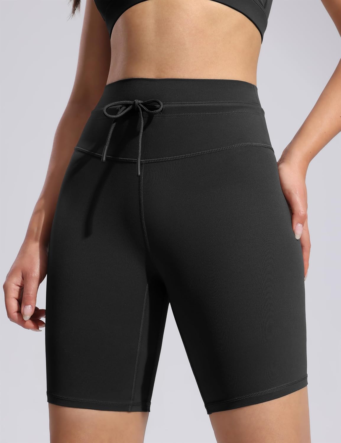 POSHDIVAH Women's Creamluxe Biker Shorts-6"/8" High Waisted Drawstring Running Gym Volleyball Yoga Workout Shorts - Image 3