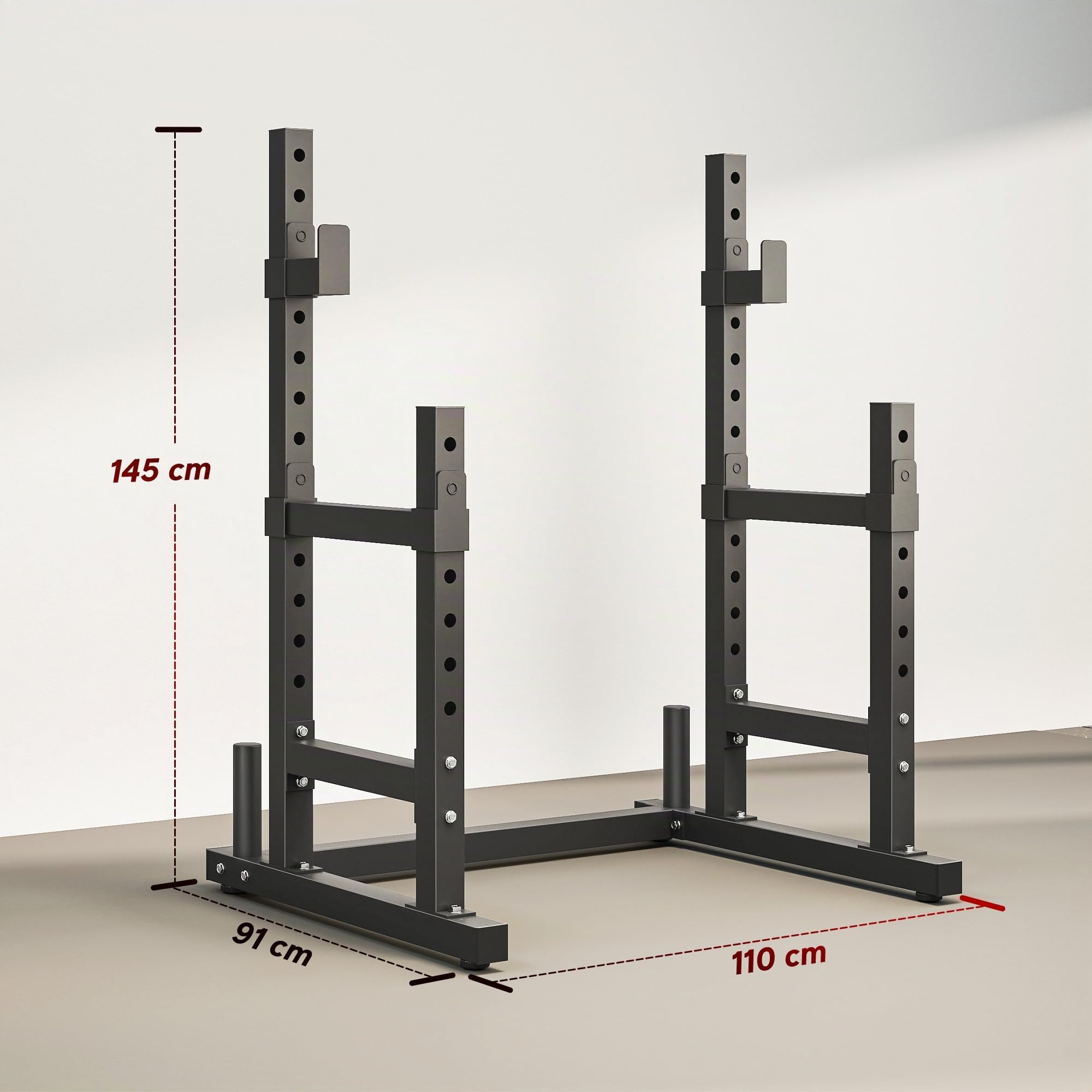 SPORTNOW Soporte para Pesas Sentadillas Ajustable, Topes Seguridad | Soporte Barra Pesas, Rack de Press de Banca, Musculación en Casa Gimnasio, Carga 300 kg, Altura Regulable 48-135/45-85 cm