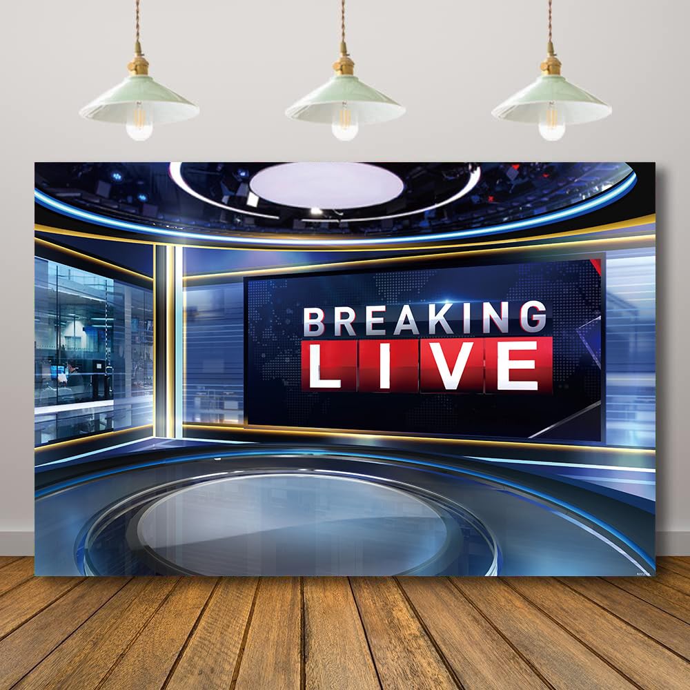 Rcoaror Broadcasting Newsroom Studio Background Breaking Live News Broadcast Backdrop for Photography Virtual TV Show Newscaster Photoshoot Favors