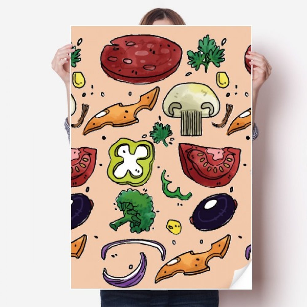 Autocollant mural pizza 80x55cm sticker décoratif vinyle multicolore pour cuisine