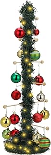 Christmas Tree Ornament Stand Holder with Light Pine Garland Wooden Christmas Hanger Rack for Counter Top Ornament Display Desktop Tree Holiday Party (29.53 Inches)