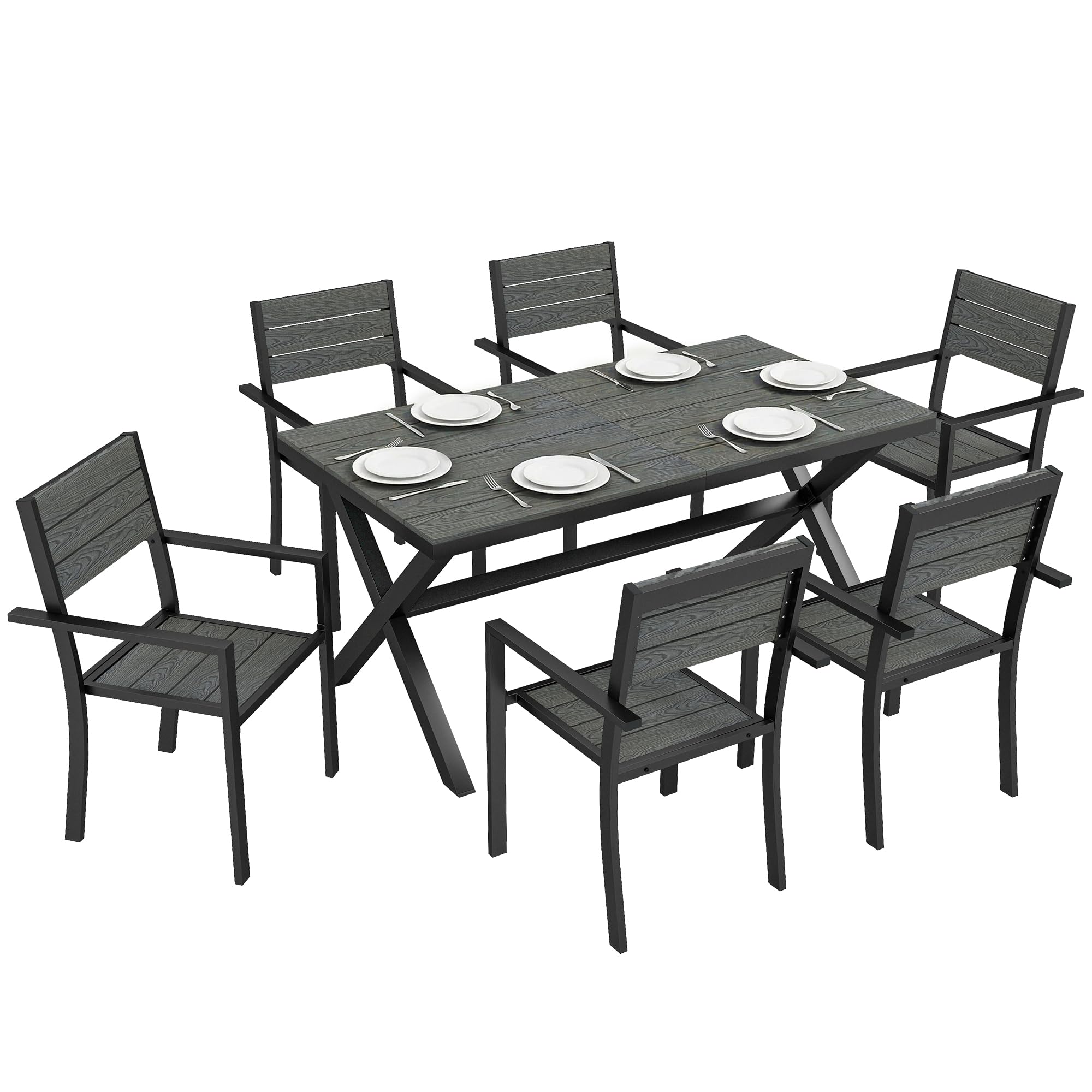 Outsunny Salon de Jardin 7 Pièces, Table et Chaises Aluminium pour 6, Gris