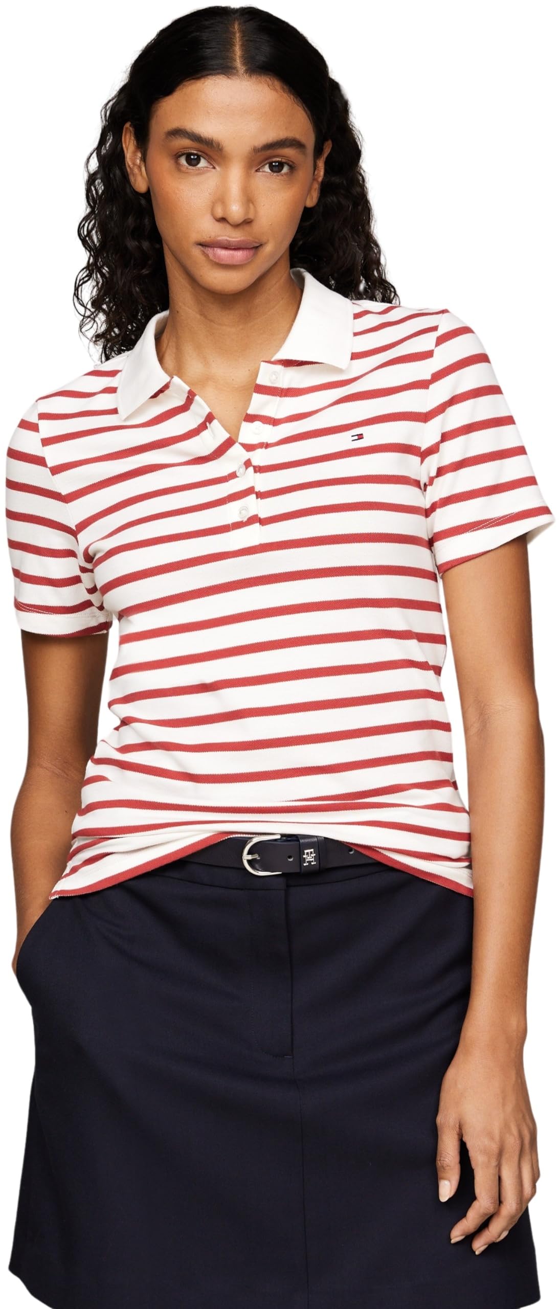 Tommy Hilfiger Polo damskie S/S, Breton Stp/Ecru/Terra Red, XS