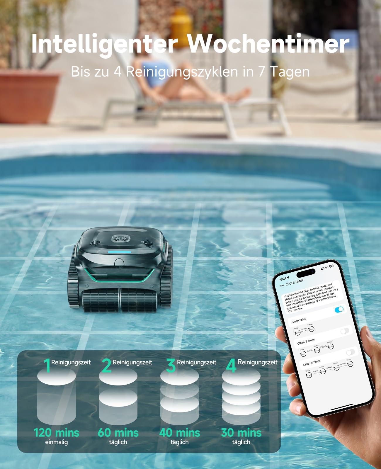 WYBOT C2 – Kabelloser Akku Poolroboter Mit 3 Motoren, Doppelfiltration, Reinigt Boden, Wand & Wasserlinie, 180 Min Laufzeit, Für Pools Bis 150㎡, App-Steuerung(Nebelgrün-Grün)