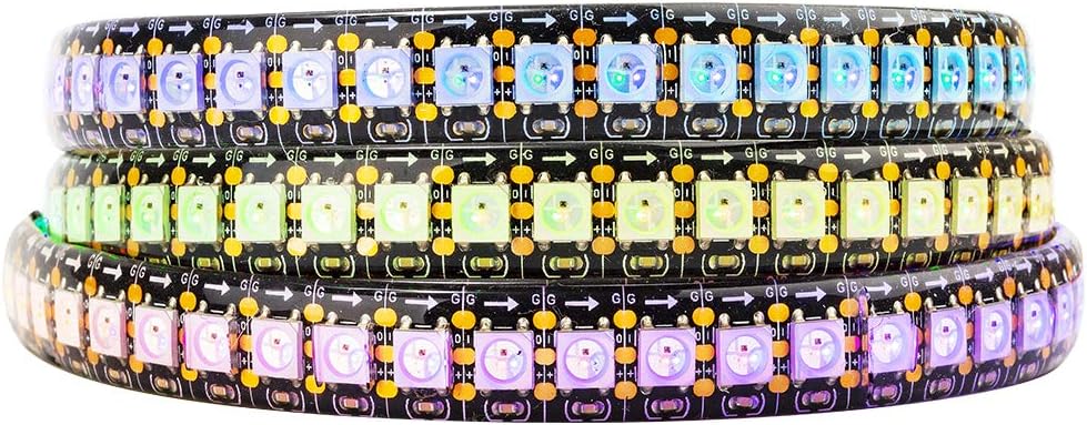 WS2812B IC RGB LED Strip,UL Listed,Pure Gold Wires,DC5V 3.28FT 144LED 5050SMD,Individually Addressable,Flexible for DIY Chasing Full Color Project,3M Tape,IP65(No Adapter or Controller)