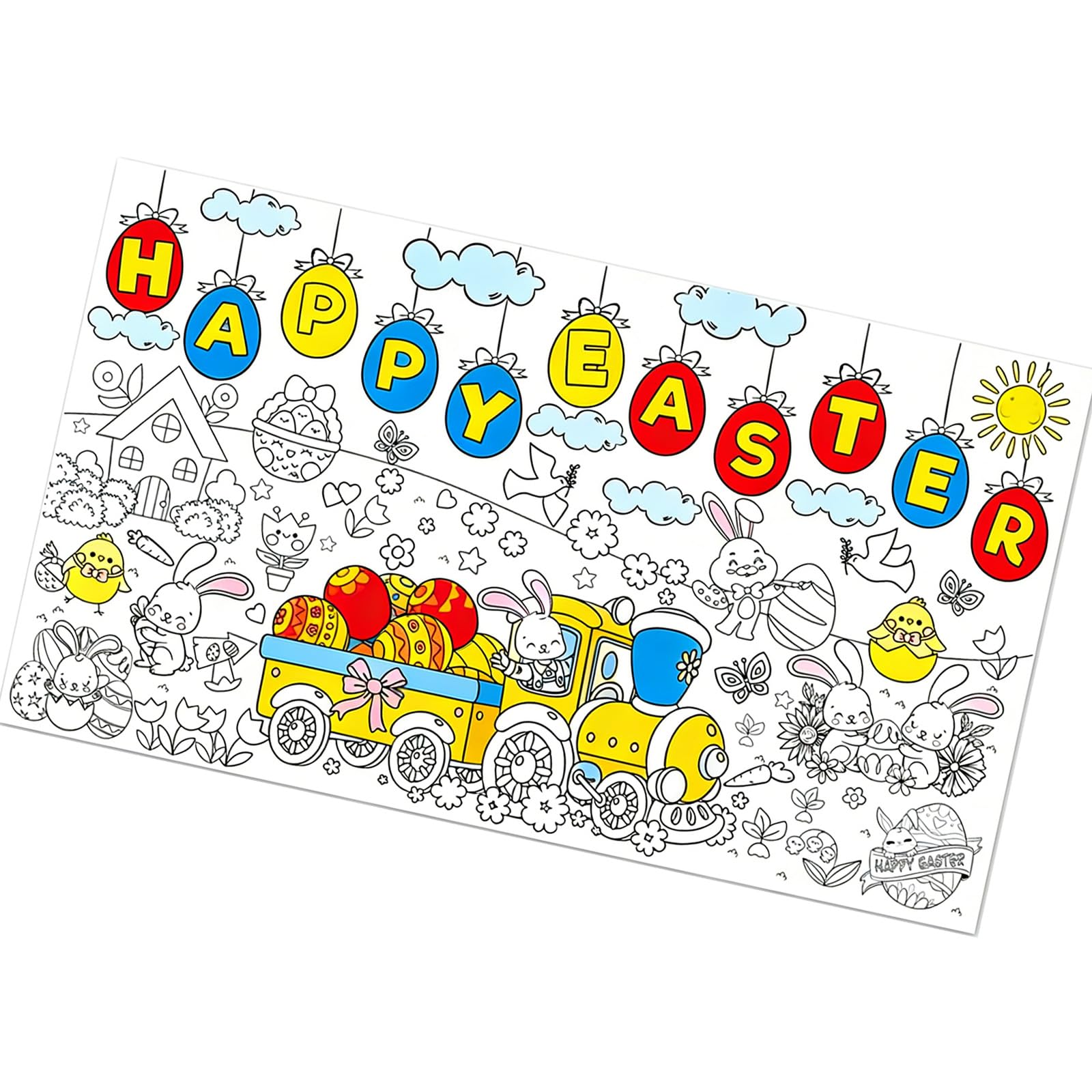 carotoe Large 130x75cm Easter Rabbits Coloring Poster Fun Art Activity for Children Party Decoration Kids Art Party Decoration