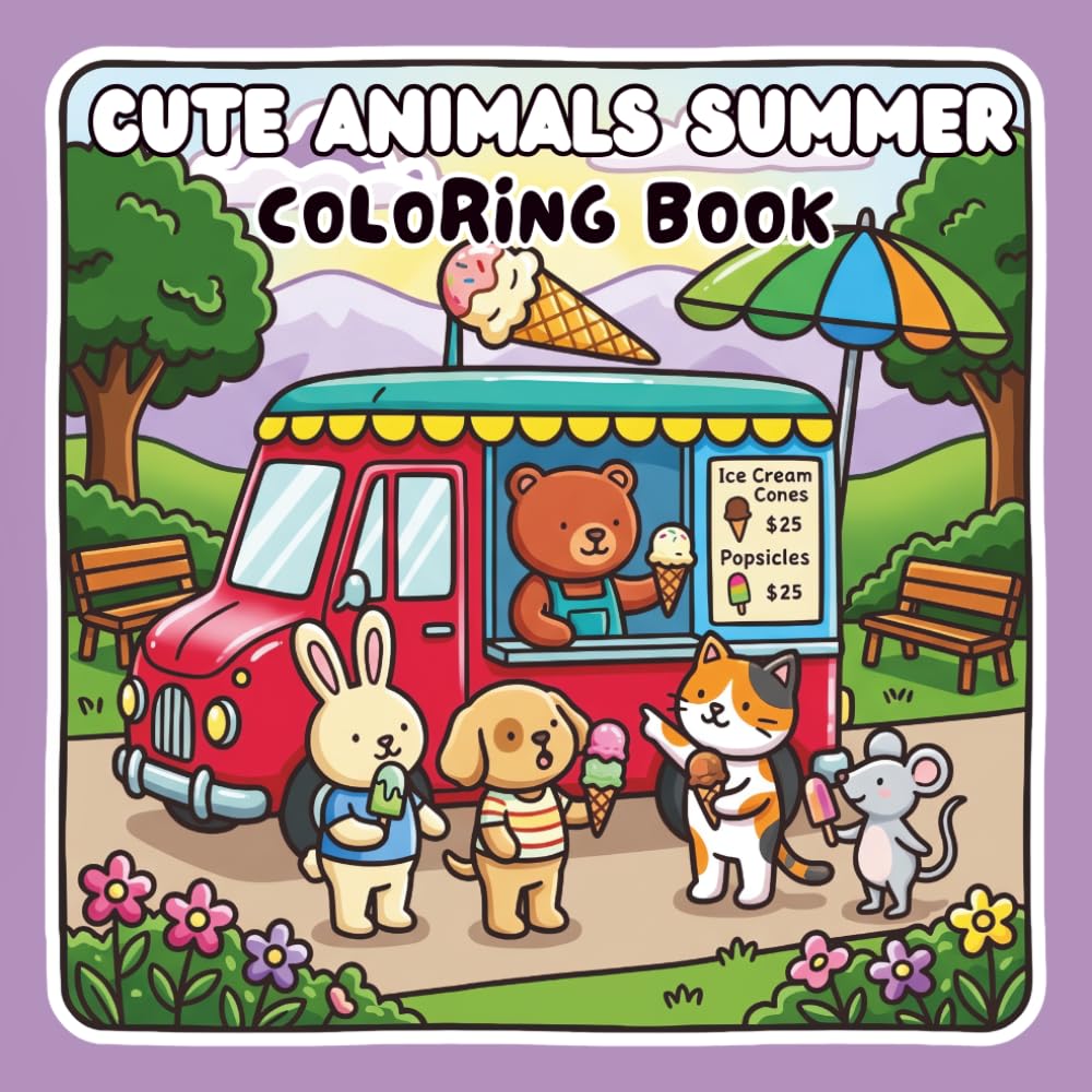 Cute Animals Summer Coloring Book for Kids: Fun Beach & Ice Cream Scenes with Adorable Animals — Perfect for Toddlers & Preschoolers