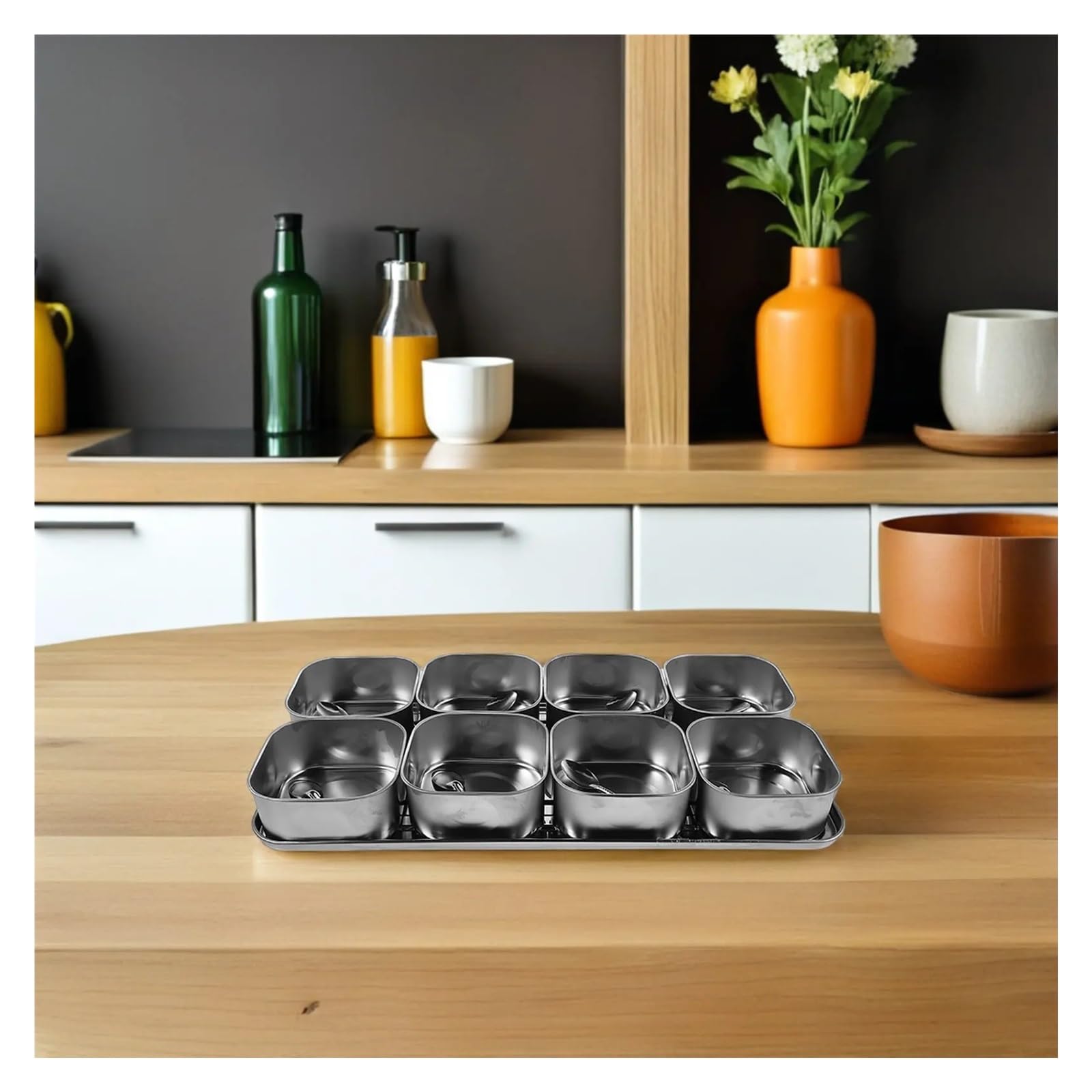 Scatola for condimenti in acciaio inossidabile Contenitori for a 8 scomparti Vassoio con coperchio Organizzatore for riporre da cucina Multi spezie per Spezie, Sale e Zucchero