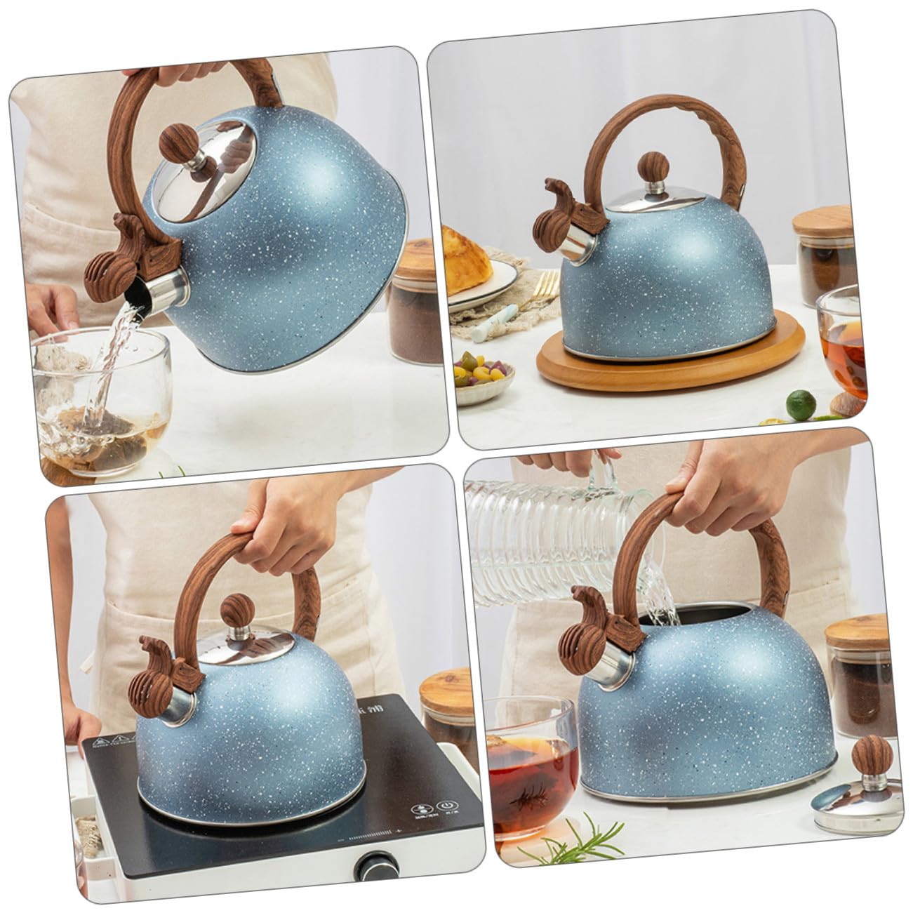 Pfeifender Teekessel 2, 5 L Blau aus Edelstahl und Kunststoff | Großes Fassungsvermögen, Hohe Temperatur und Korrosionsbeständigkeit, ein Stück Modell