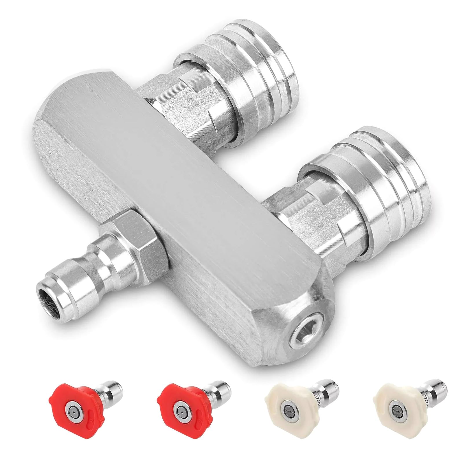 1pcs Dual Pressure Washer Nozzle 1/4 inch Quick Connector W/ 4* Spray Tips