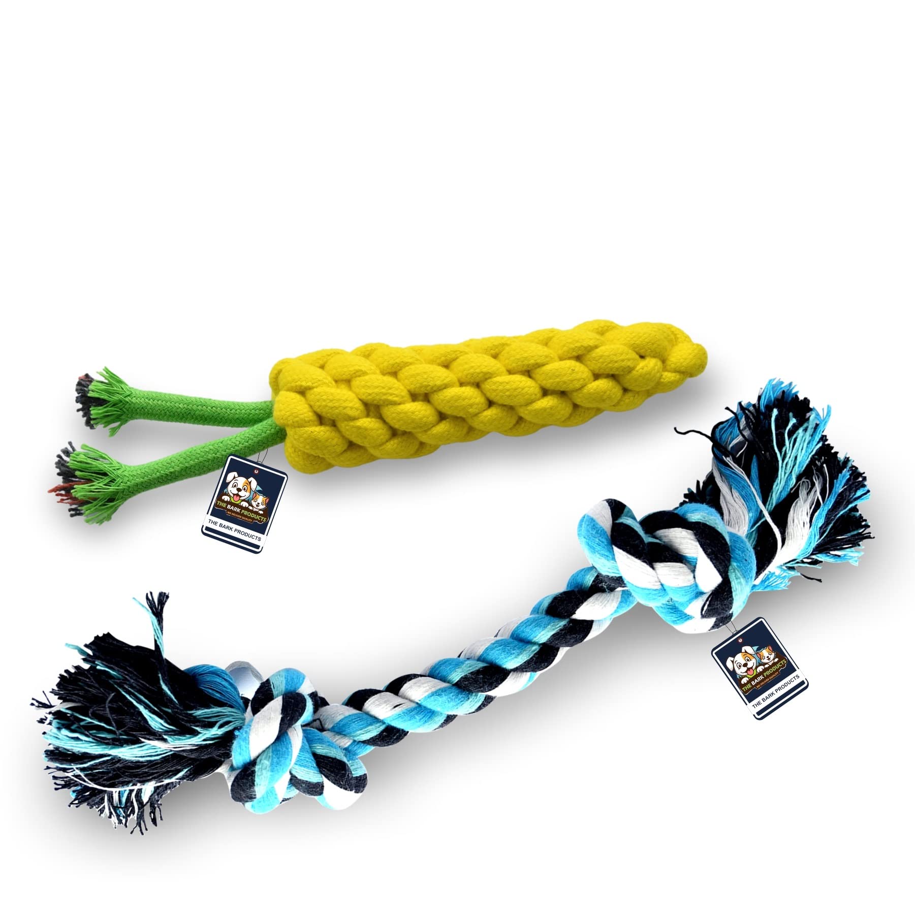 The Bark Products Set of 2 Heavy Duty Dental Dog Chew Toys (Cotton Blend Carrot + 100% Cotton 2 Knot Rope) Durable Exceptional Attractive Vibrant Colors (Yellow) (B0BJ933LLW) Amazon Price History, Amazon Price Tracker