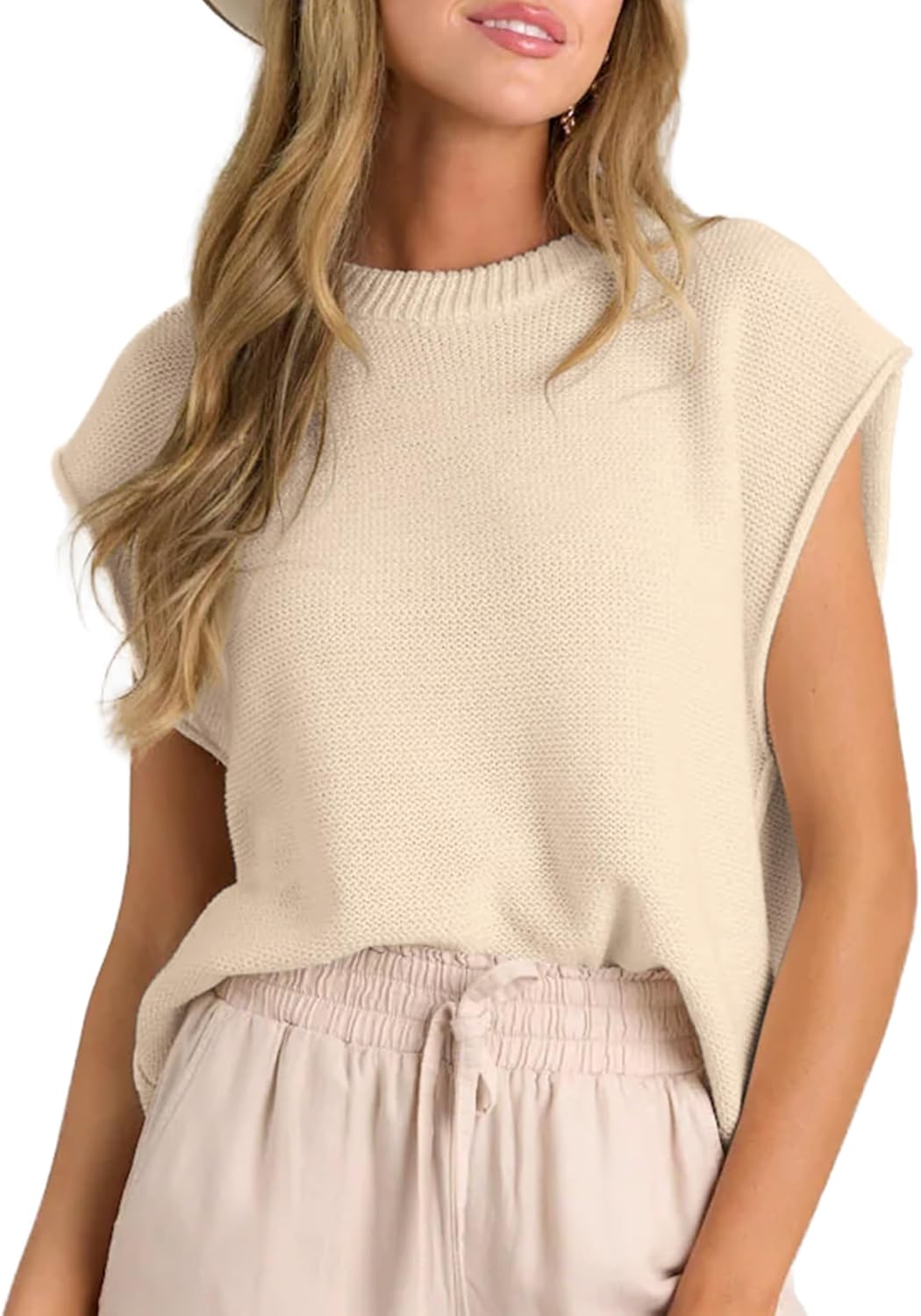 Neweek Women's Striped Knit Sleeveless Sweater Vests Crew Neck Lightweight Pullover Casual Loose Fit Spring Summer Top - Image 2