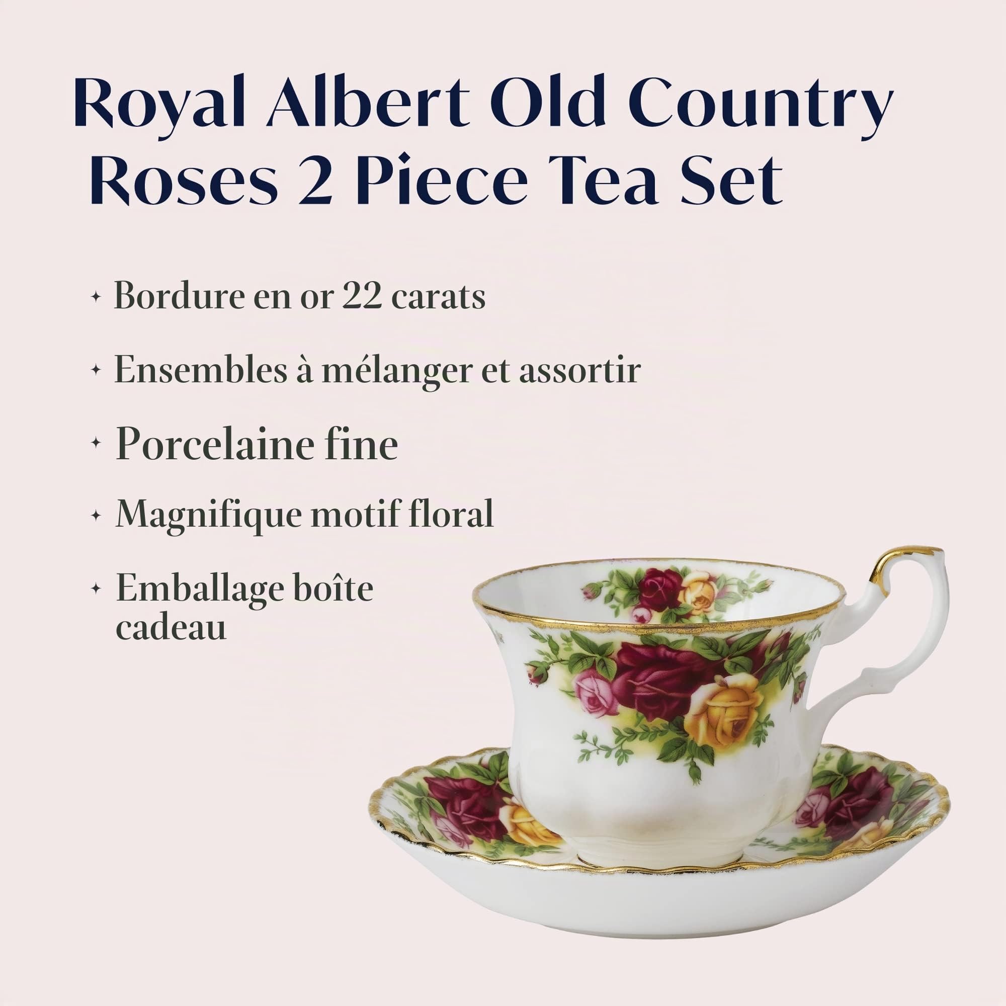 Royal Albert IOLCOR04698 Old Country Roses Lot de 2 Tasses à thé en Porcelaine Anglaise Motif Floral