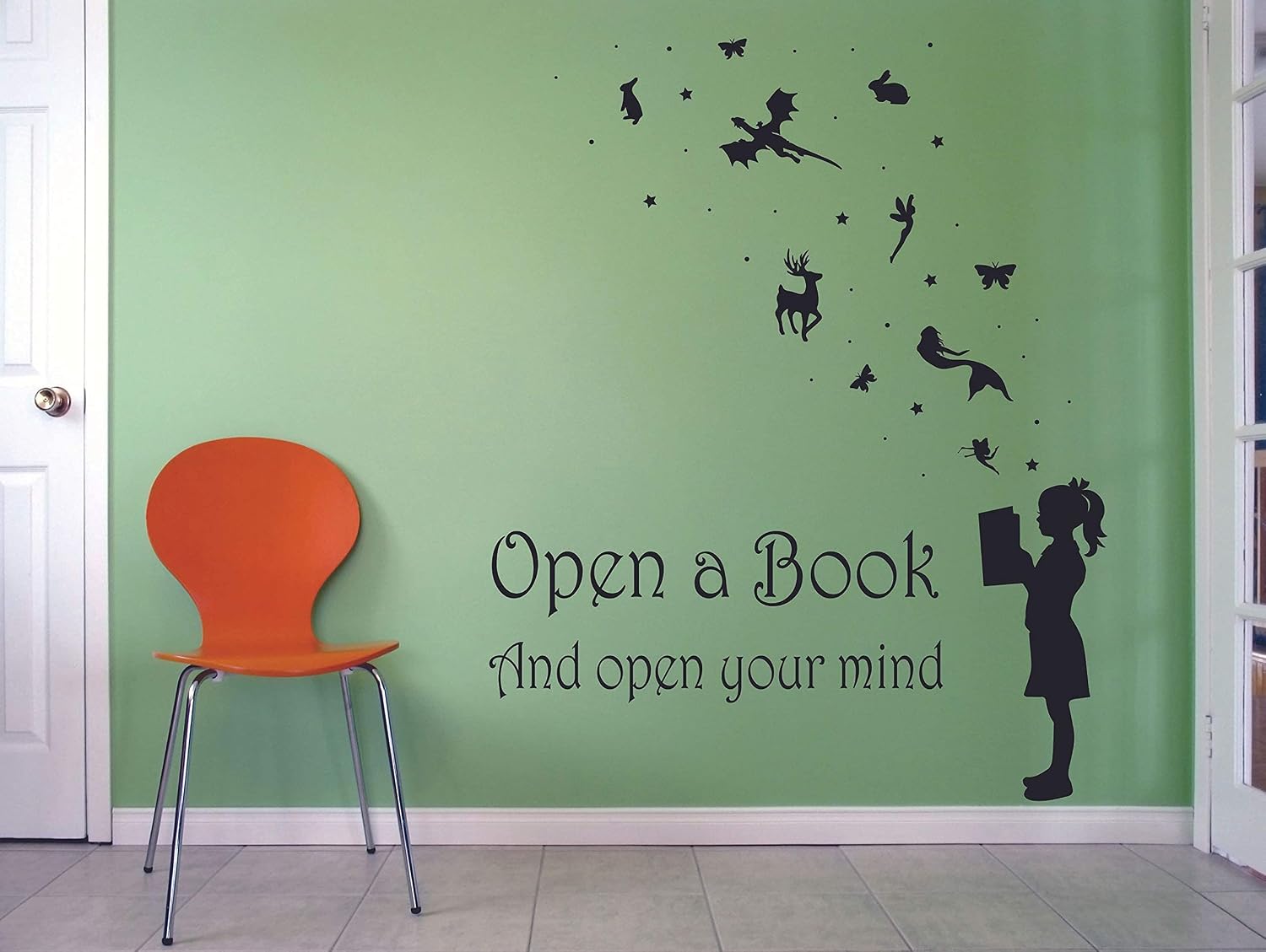 Reading Books Motivation Quotes Wall Sticker Vinyl Decal for Girls Boys Kids Library Bedroom Nursery Daycare Kindergarten Story Fun Home Decor Sticker Wall Art Vinyl Decoration Size (30x25 inch)