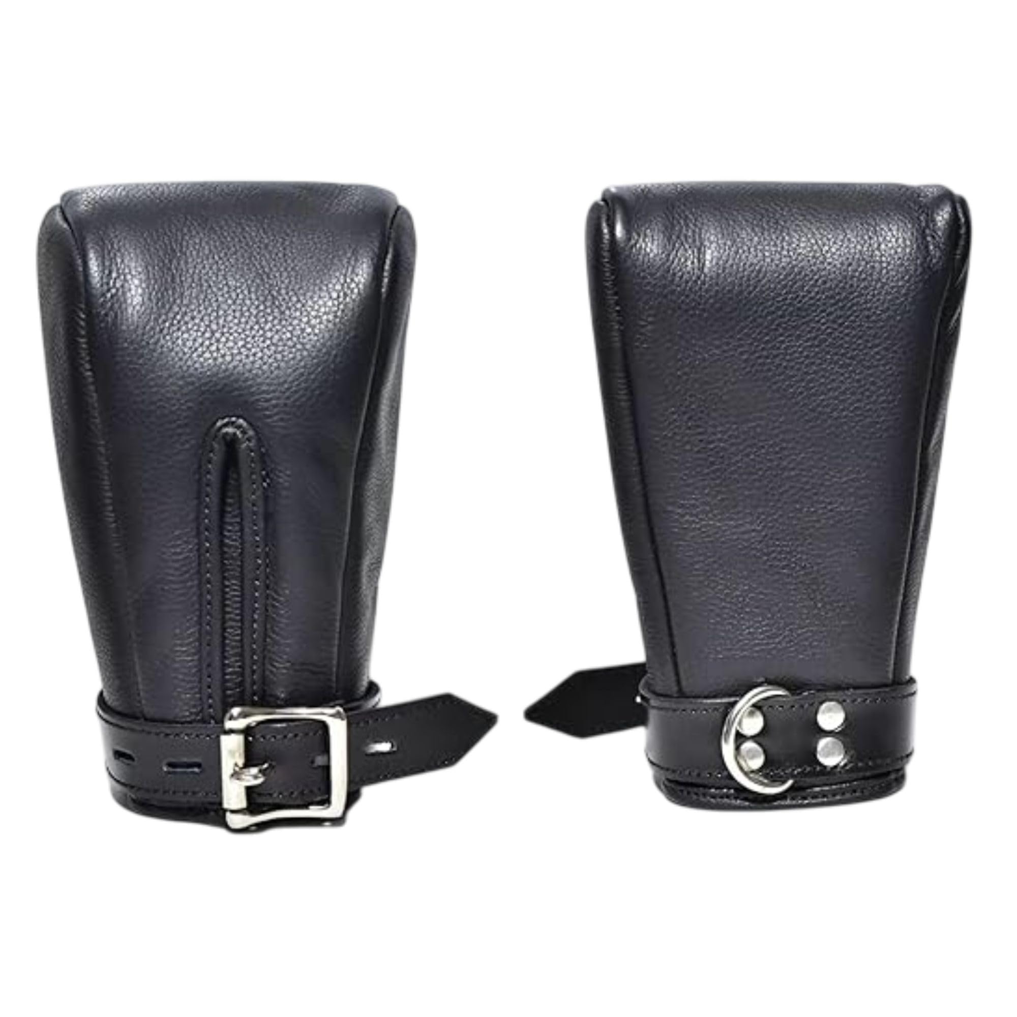 Generico Guanti Padded in Vera Pelle Nera Polsini Restraint Mitt Slave Erotici con Anello D Bloccabile per Adulti BDSM Hand Wraps Regolabili Fetish Adulto per Donne