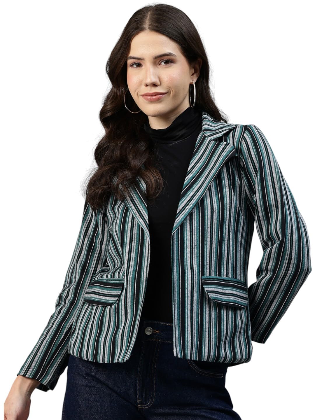 cottinfab Striped Single-Breasted Cotton Blazer-picture-12