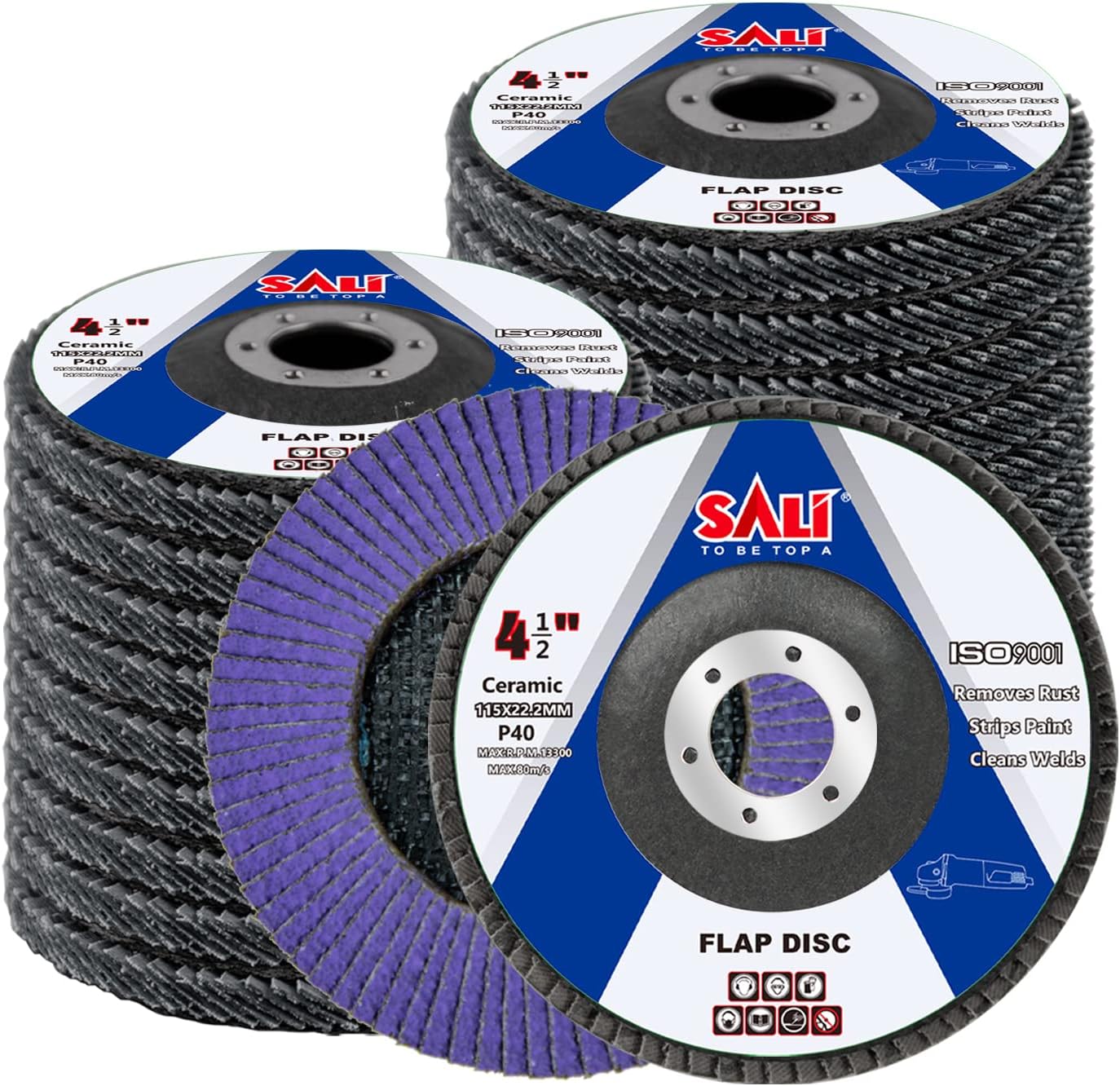 20 Pack Ceramic Flap Disc 40 Grit 4.5" x 7/8 Inch Sanding Disc Bevel Type #29 Premium and Industrial Grade Angle Grinder Grinding Wheel High Performance Edge Grinding Purple