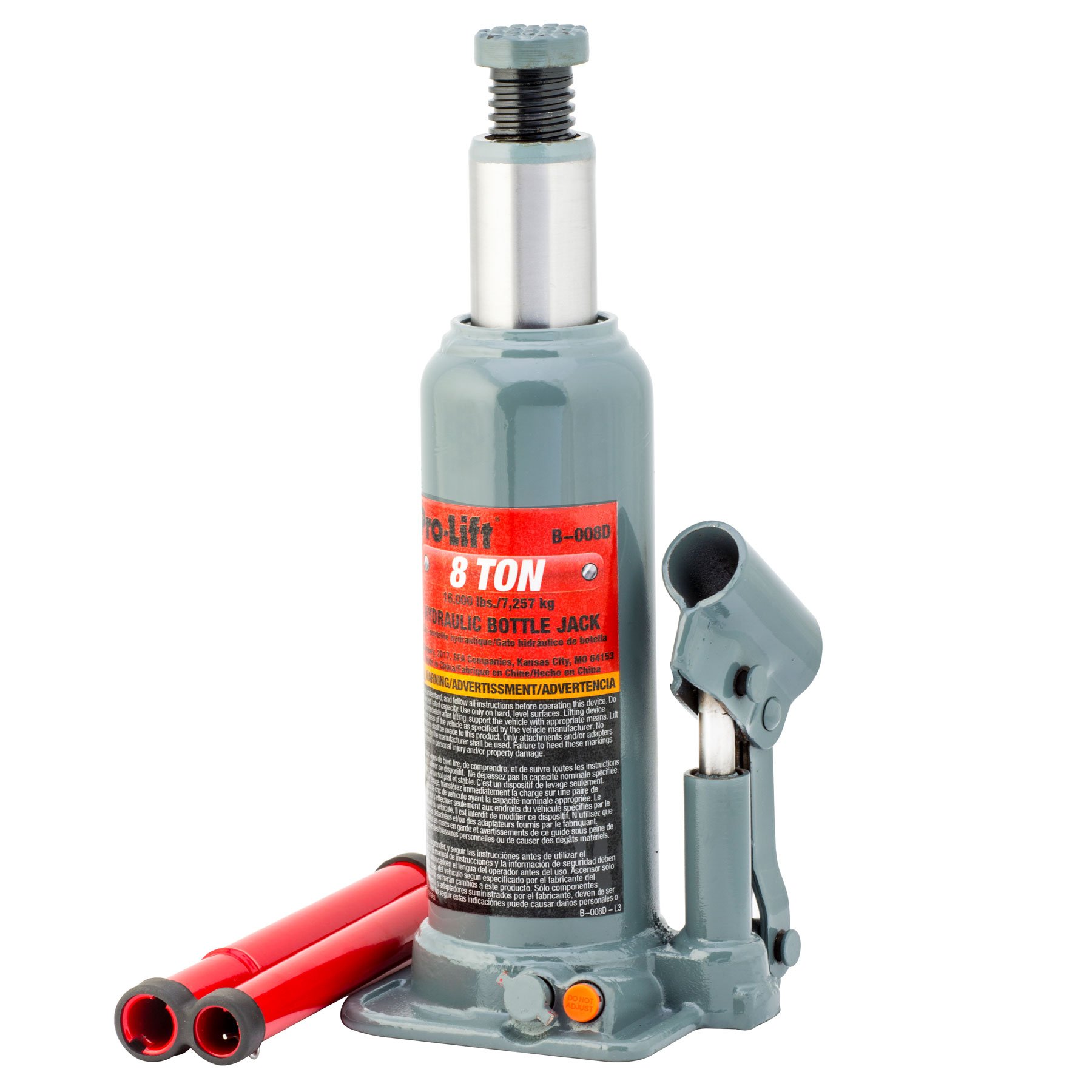 Pro-Lift B-008D Grey Hydraulic Bottle Jack - 8 Ton Capacity