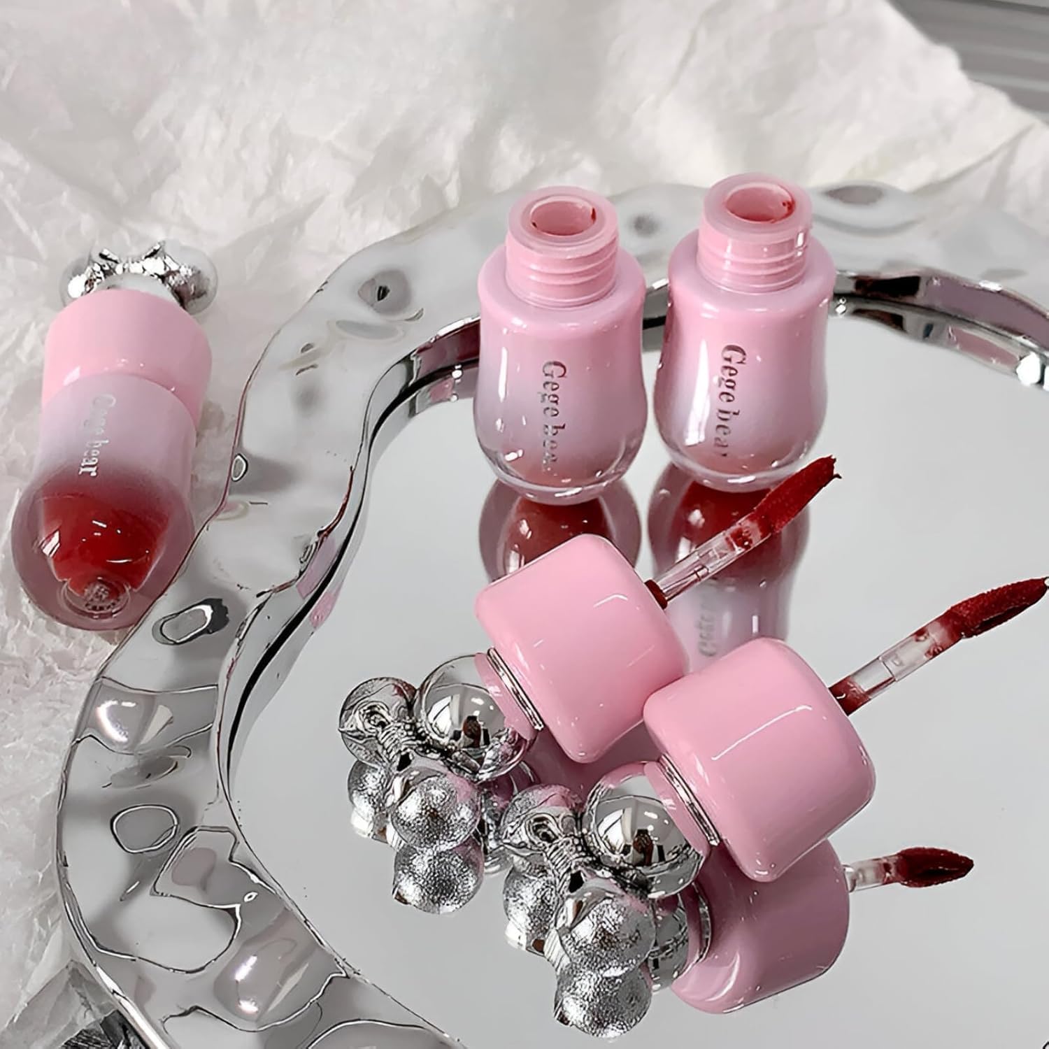 Gege Bear Velvet Cream Lip Mud | Transfer-Proof Fade-Resistant Coverage | Feather-Light with Buttery Smooth Application | Pillowy Soft Mousse Texture That Melts onto Lips | Luxurious Color Matte Peachy Nude to Rich Berry Brown | Pigment for Natural to Bold Looks (01# Soft White Peach, 2.8g)-image-26