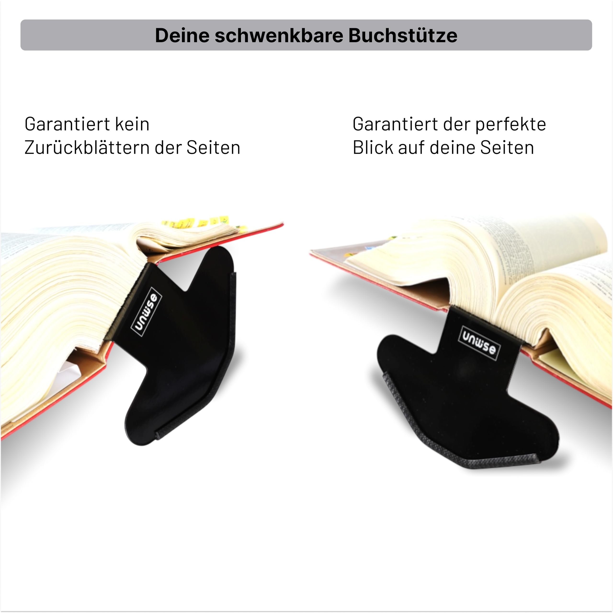 Wise-Balance 90mm: Die schwenkbare Buchstütze für Jura Gesetze wie Habersack (schwarz, 90 mm)