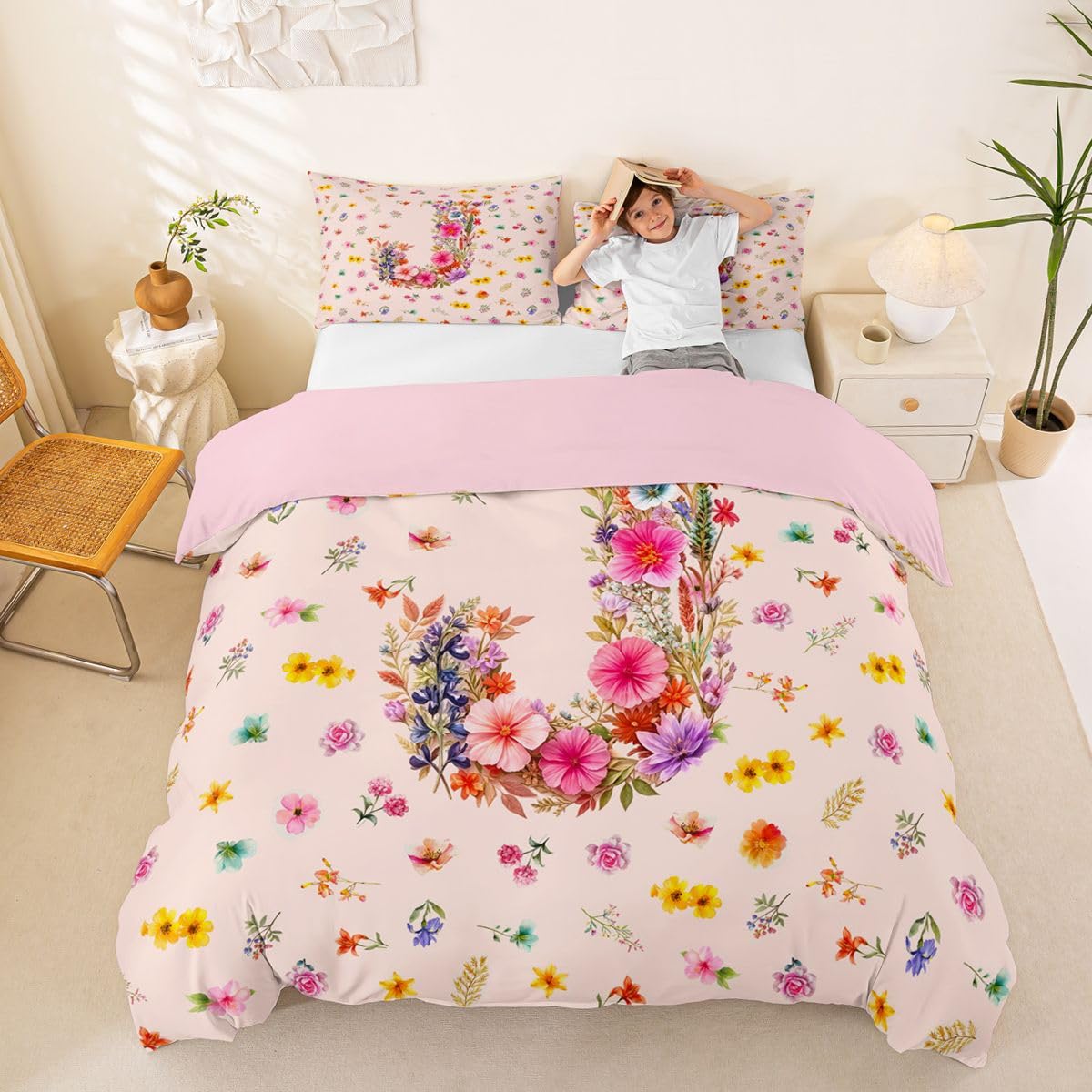 Homemissing Funda de edredón con estampado floral de flores, tamaño Super