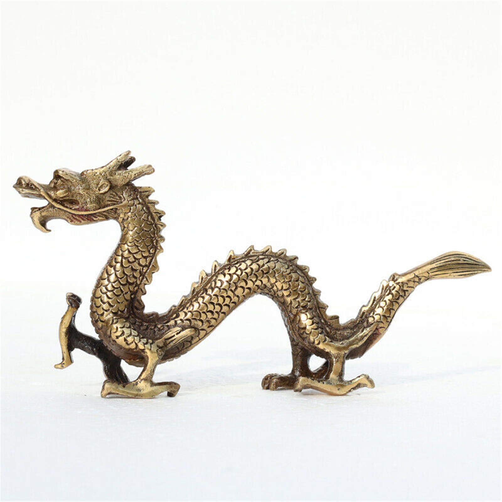 Statue de dragon chinois en cuivre vieilli fait à la main.