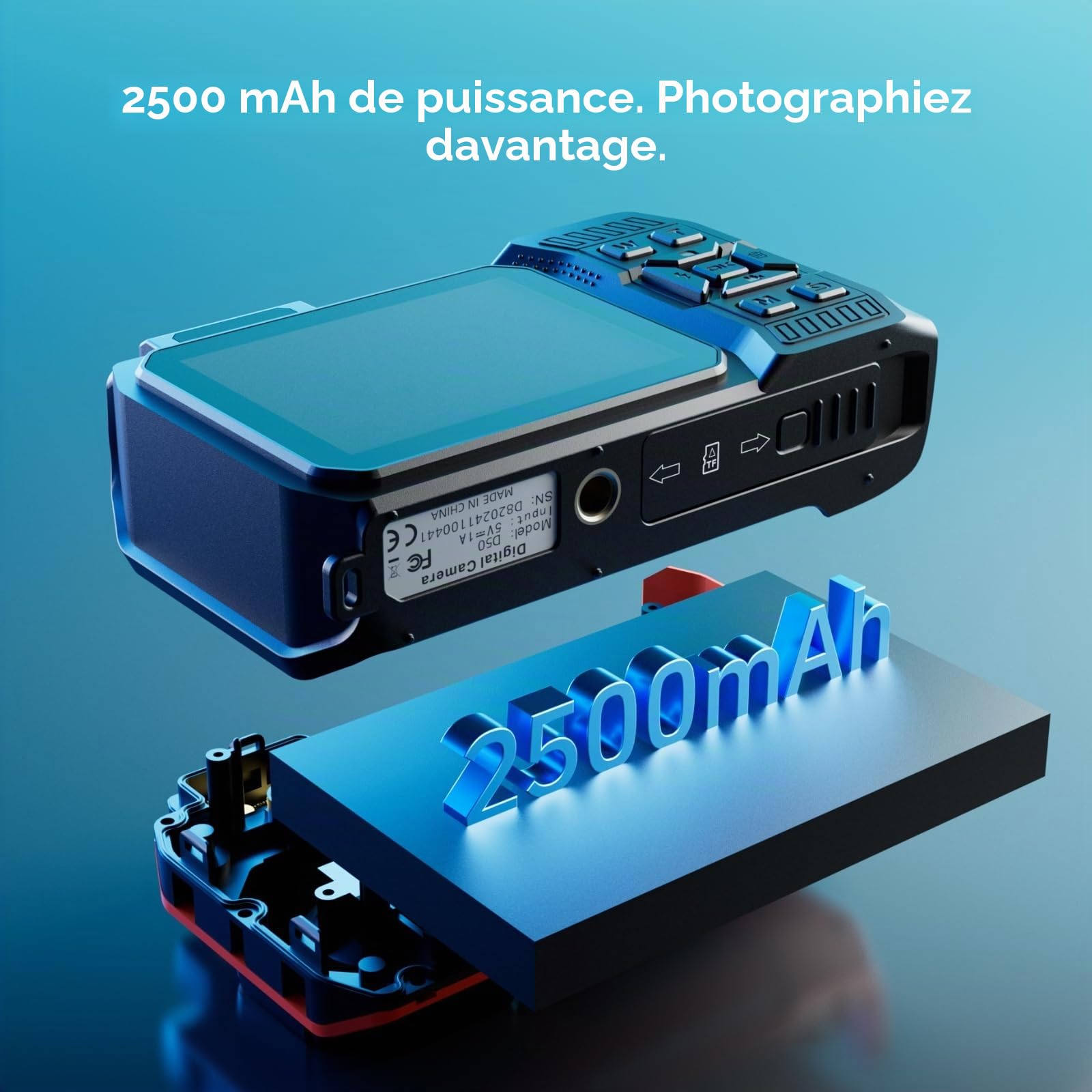 MaxMango D50 8K 70MP Appareil Photo Etanche，33FT Camera Etanche avec 64 Go de Stockage, Double écran 18x, Résistante à la Poussière et Aux Chocs, Autofocus