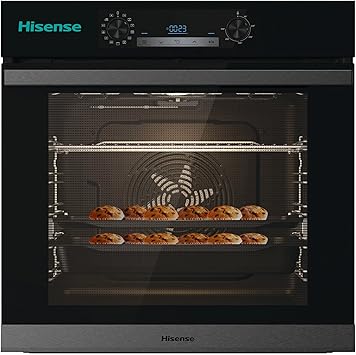 Hisense O65226ABS, Built-in Electric Oven, Multifunction Fan Heater with Steam, XXL Capacity 77L, Water Clean Cleaning, 13 Pizza Cooking Functions 300 C and AirFry, Black
