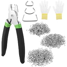 MXTIMWAN Hog Ring Pliers Galvanised 1200 Pieces Pliers Set Angled Gloves Included for Upholstery Fences Pet Cages Netting Traps DIY