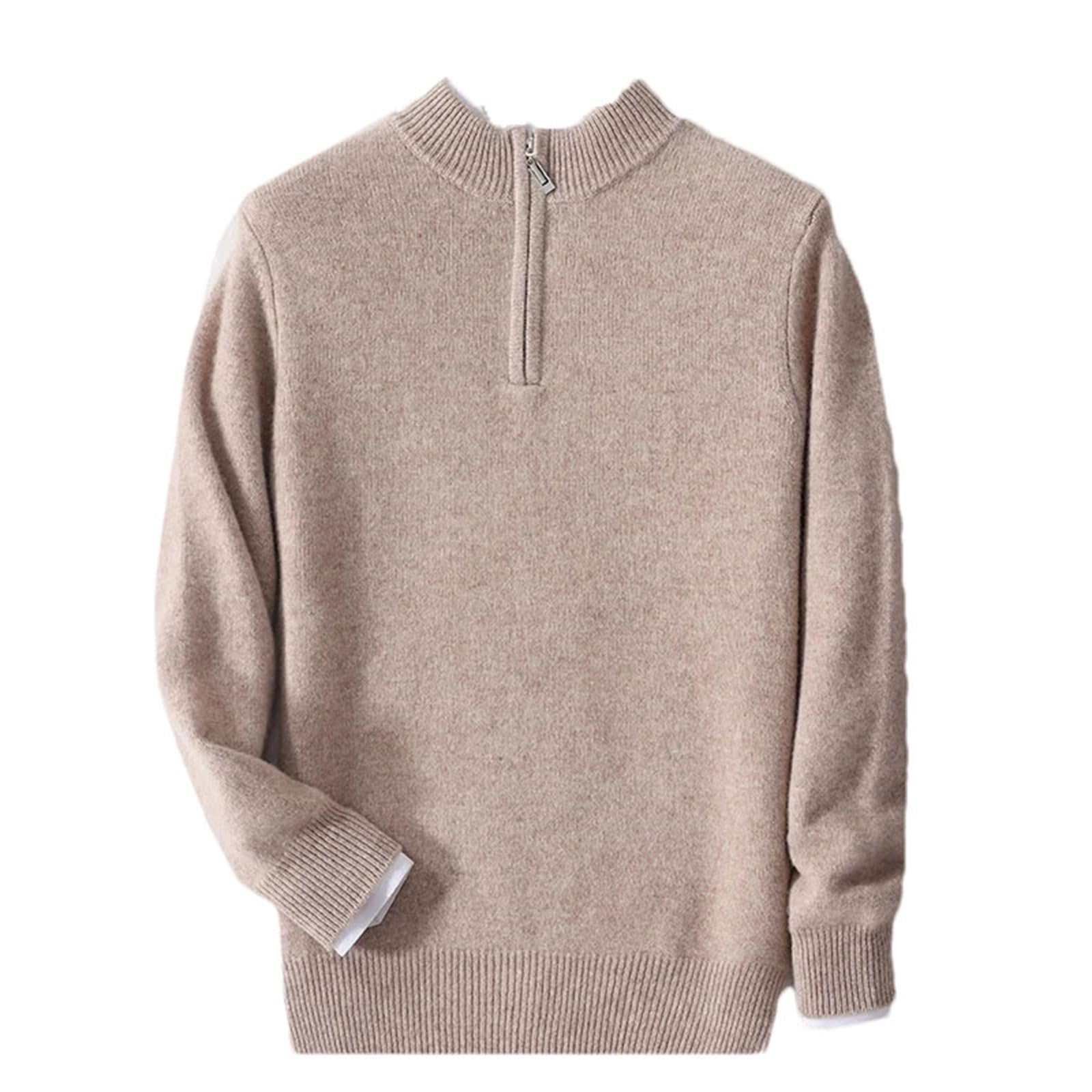 Maglioni da uomo con collo alto ispessito con cerniera in lana merino tinta unita maglioni caldi lavorati a maglia maglia top