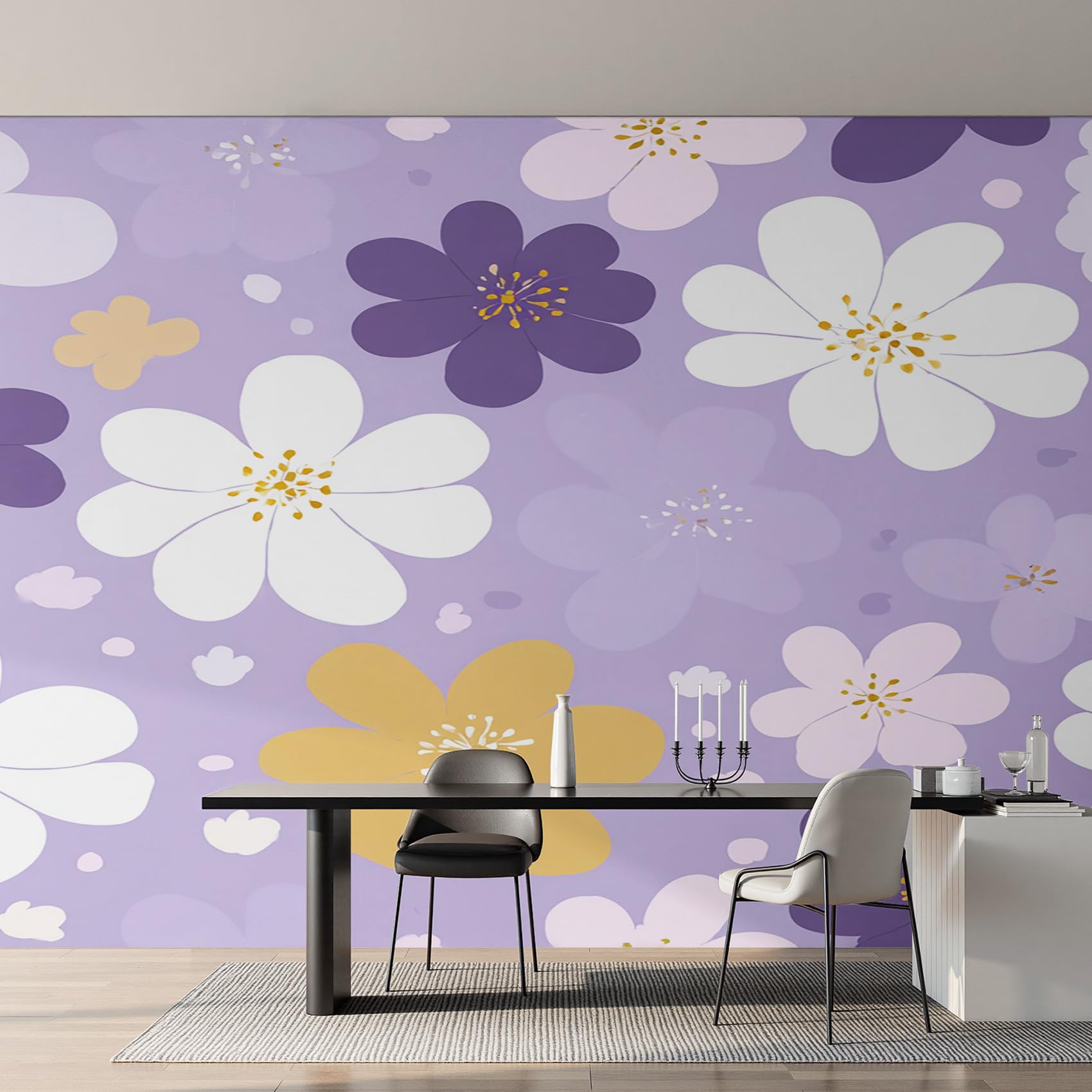 Fresque murale intissé salon chambre style papier peint panoramique fleur vintage 70