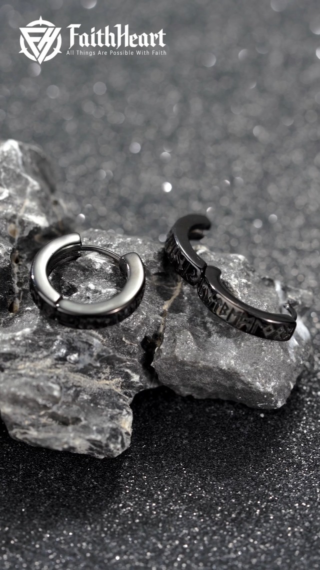 Lot De 3 Paires De Boucles D'oreilles Hommes Runes Vikings - Acier Inoxydable Noir, Fermeture Magnétique - Style Nordique, Sans Perçage