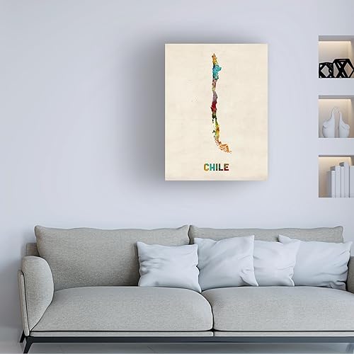 Miniatura 3 de Trademark Fine Art Mapa de acuarela de Chile por Michael Tompsett, 14 x 19 pulgadas