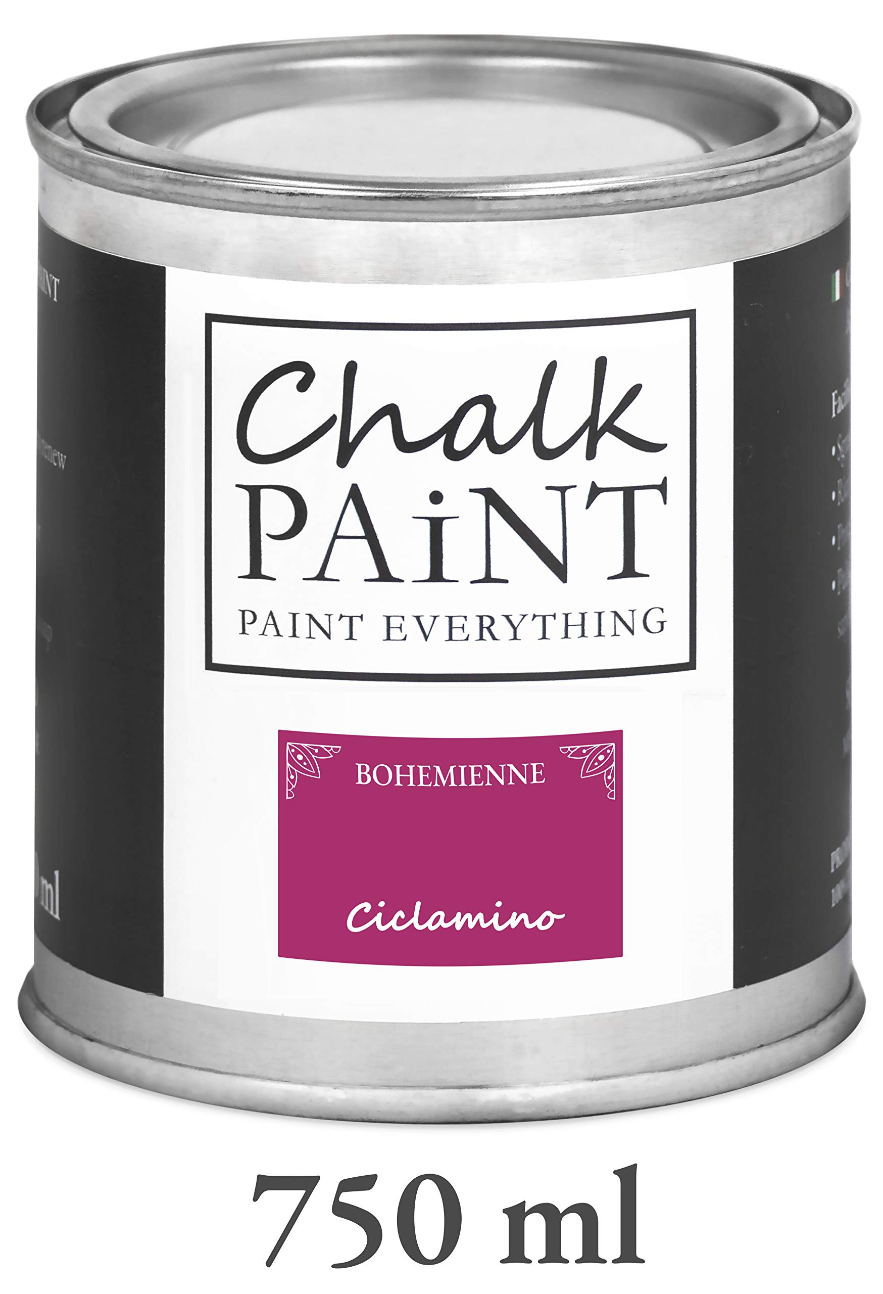 CHALK PAINT EVERYTHING Ciclamino & FINITURA + PENNELLO - Kit Pronto Vernicia e Proteggi (750 ml Colore + 250 ml Finitura + Pennello Professionale 40 mm)