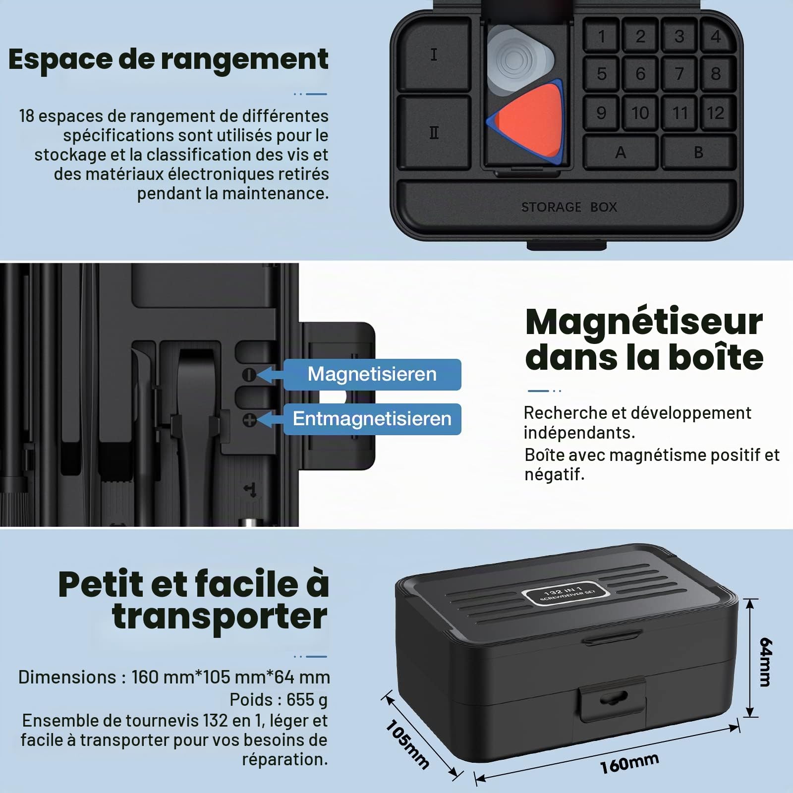 132 en 1 Tournevis de Precision,Portable Kit, Magnétique Outils de Réparation Pour Réparer Smartphone,Ordinateur,Tablette,Lunettes,Montre,Petits Appareils Ménagers
