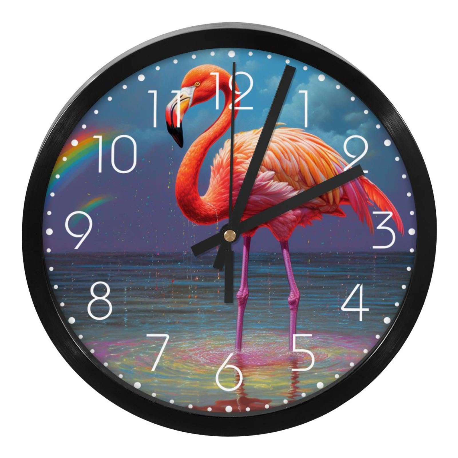 Horloge murale flamant rose de 24 cm silencieuse pour la maison