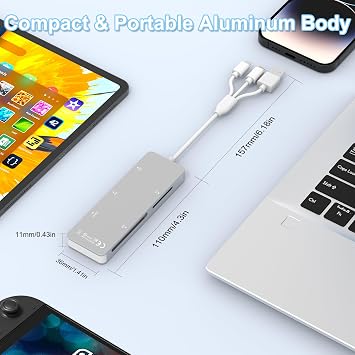 Memory Stick Pro Duo Adapter, 5-in-1 Aluminum SD/TF/CF/MS/XD Picture Card Reader with Lightning/USB-C/USB A, High-Speed Memory Stick Pro Adapter for iPhone/iPad/Android/PC/Mac Camera