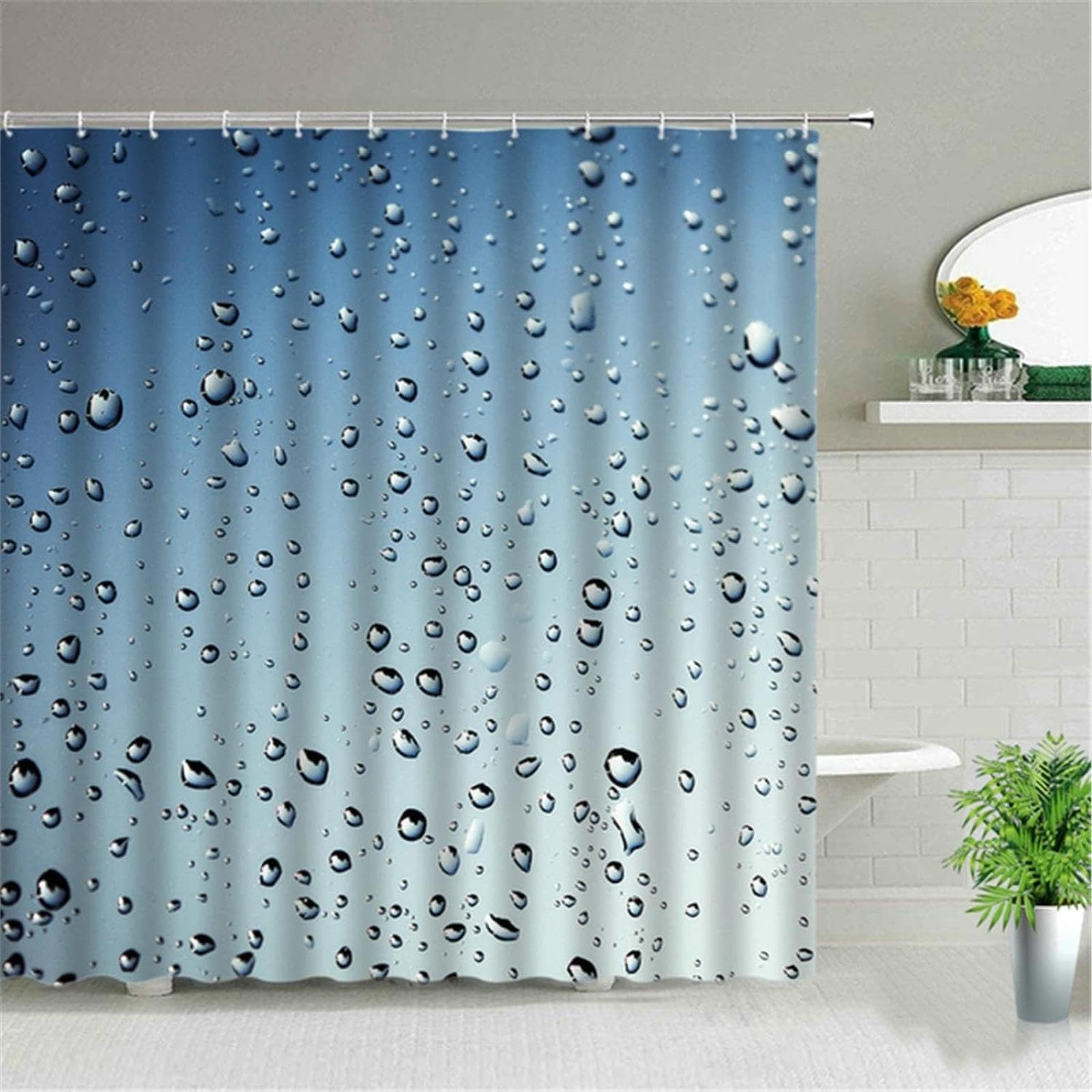 UIYIUI Blue Water Drops Shower Curtain for Bathroom94x77in（240x195cm） 3D Printed Long Shower Curtain, Washable Waterproof Fabric Bathroom Decor Set with Hooks, for Bathtubs Divider Drapes