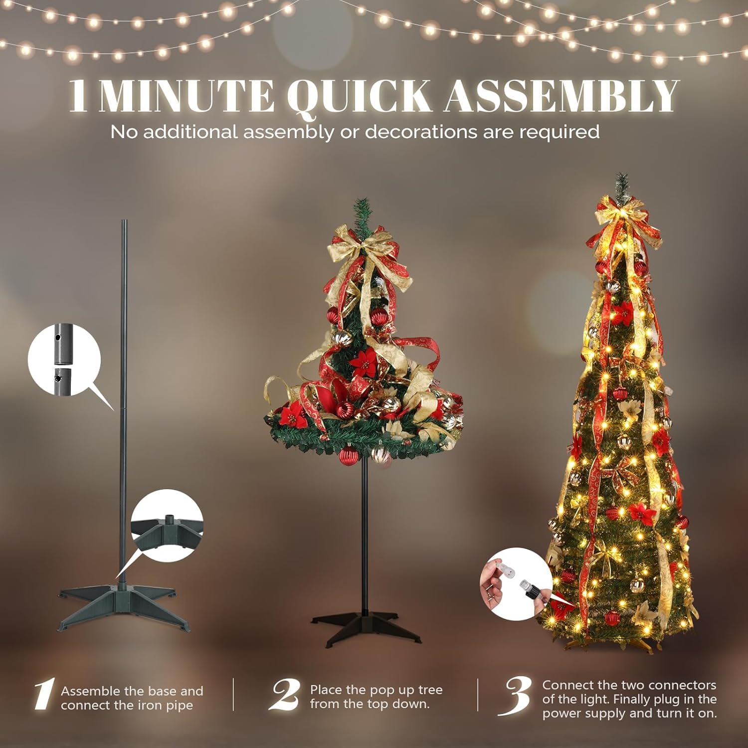 Árbol de Navidad Plegable 6 Minutos con Luces(7ft)