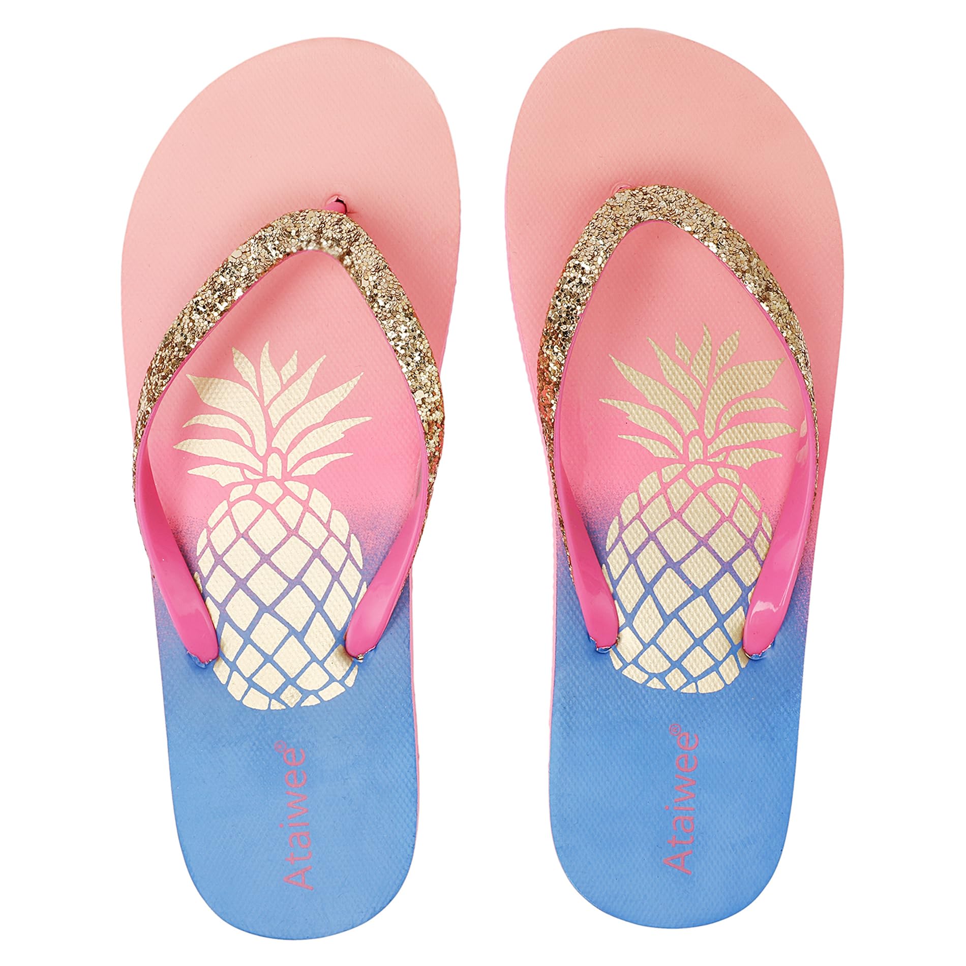 Ataiwee Girls Flip Flop Sandals Colorful Print Slip-On.