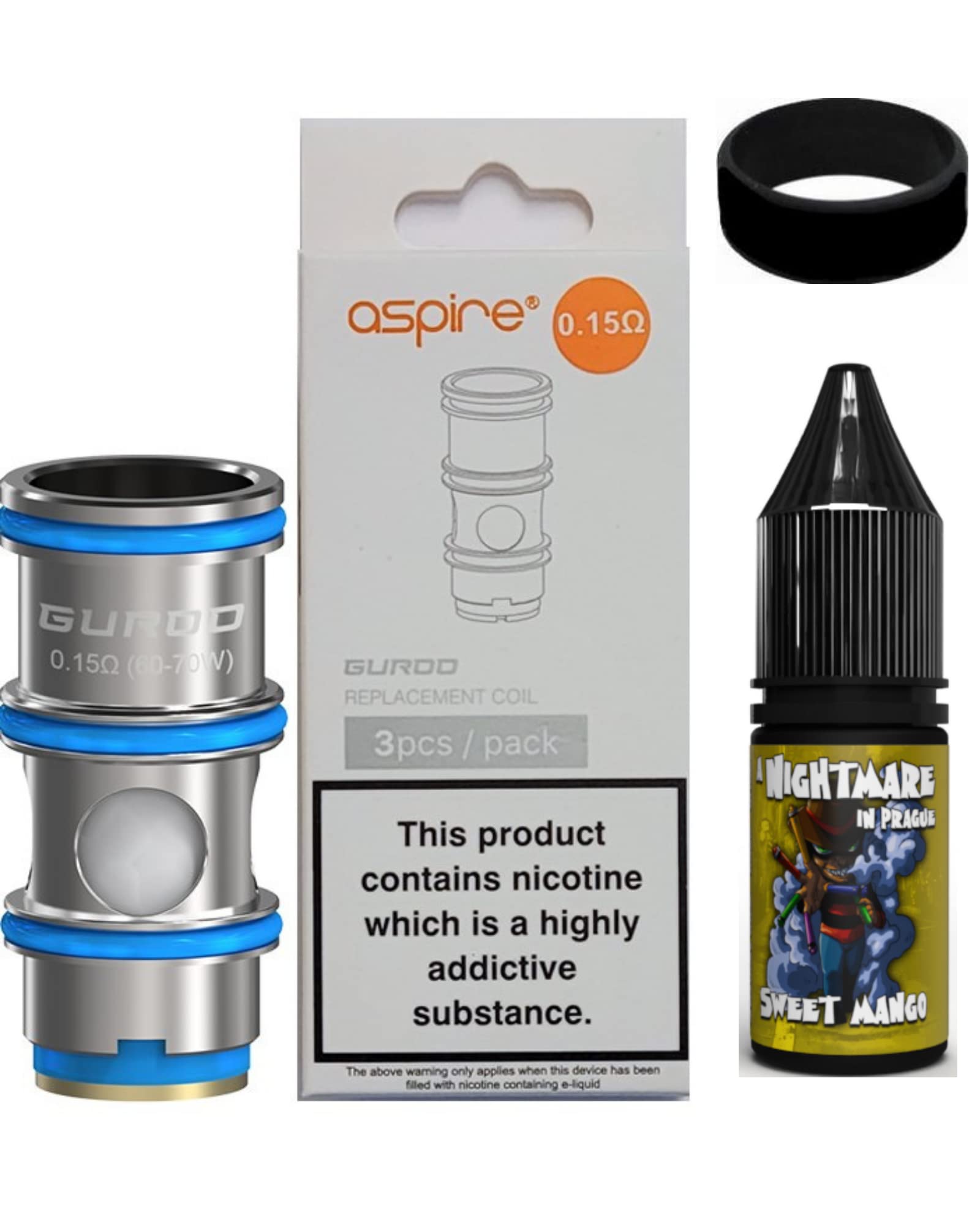 southwest products corp Aspire Guroo Coils 0.15 ohm Mesh Replacement + Free Nightmare Juice Exclusive Band Set (Pack of 3)