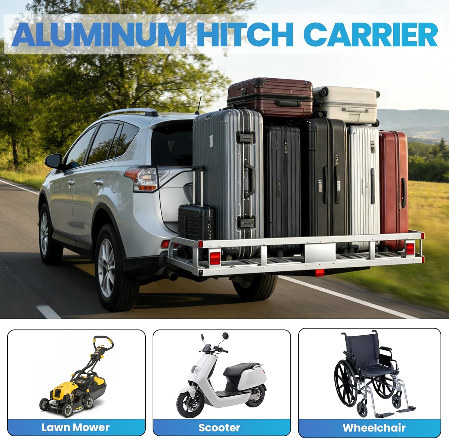 Heavy Duty Aluminum Cargo Carrier 50x29.5 Inches, 800LB Capacity Vehicle Cargo Basket with Ramp & Tie-Downs, Long-Lasting and Rust-Resistant for Trucks, SUV, Other Vehicle Types (Silver-)