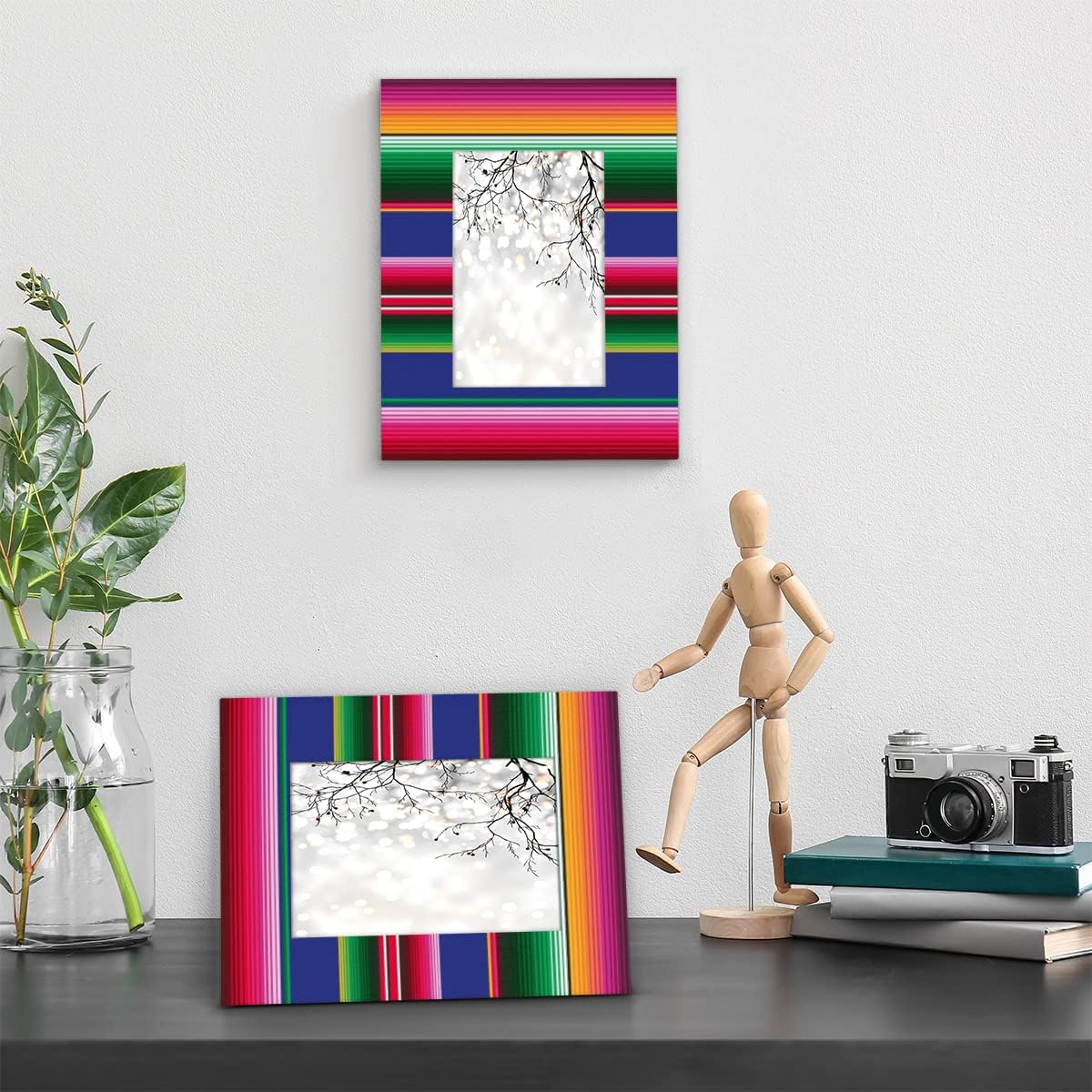 4x6 in Picture Frame Mexican Serape, Solid Wood With Mat Wooden Photo Frames, Colorful Stripes Photo Frames for Wall Mounting or Standing Table Top Family Baby Grandma Office Hotel Decoration - Image 5