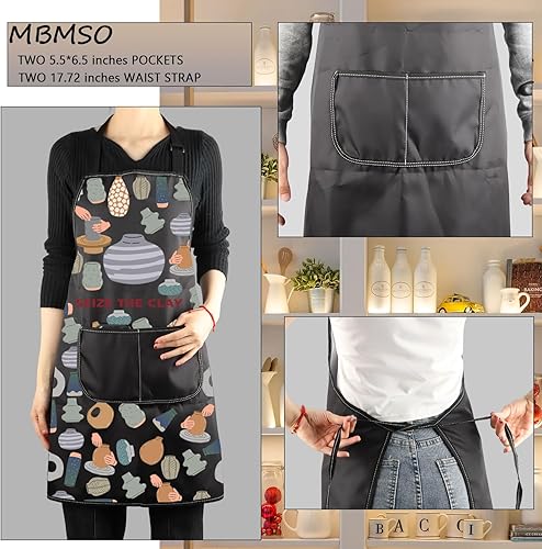 Miniatura 3 de MBMSO Delantal de cerámica Seize the Clay Pottery Artist Gift para amantes de la cerámica, delantal de cerámica con bolsillos