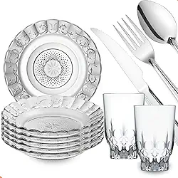 Kit Jantar 30 Peças – 6 Pratos Fundos Estrela, 6 Copos Vidro 230ml, 18 Talheres Aço Inox – Sofisticação, Praticidade e Elegância para Sua Mesa