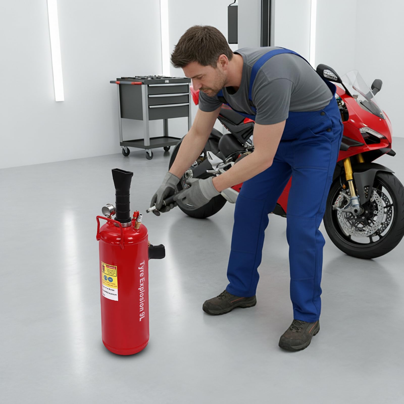 Serbatoio d'aria 9L 8 bar, Gonfiatore per pneumatici moto veicolo elettrico,Bottiglia aria compressa portatile con manometro, serbatoio di gonfiaggio in acciaio per officina, valvola di