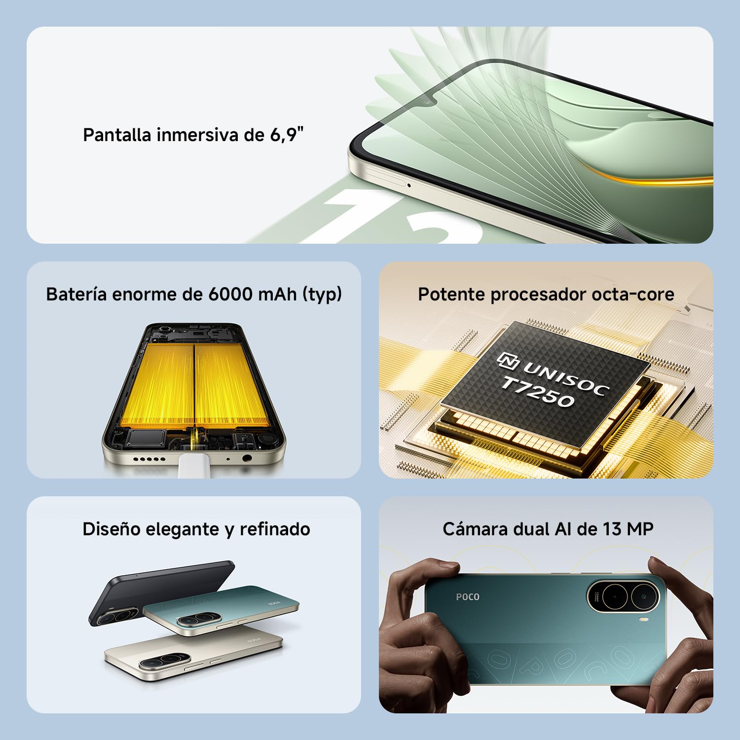 XIAOMI POCO C81 Pro Smartphone 4+256 GB Verde Batería de 6000 mAh | Pantalla inmersiva de 6,9", Teléfono con diseño elegante y refinado, Cámara dual AI de 13 MP, 1 año de garantía adicional