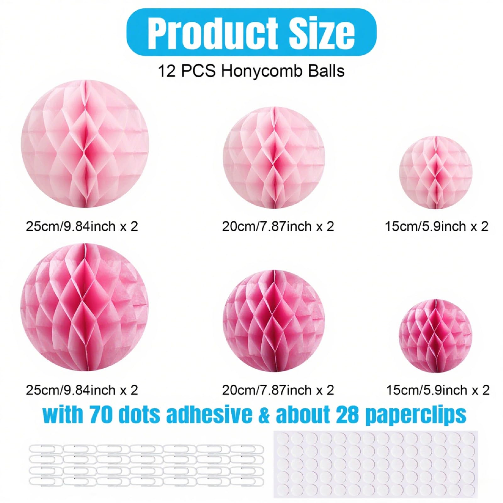Hexizexi 12 stuks papieren honingraatbal 15 cm 20 cm 25 cm honingraatbal blauw Honeycomb Balls hangende honingraatballen voor verjaardag, bruiloft, afstuderen, feest