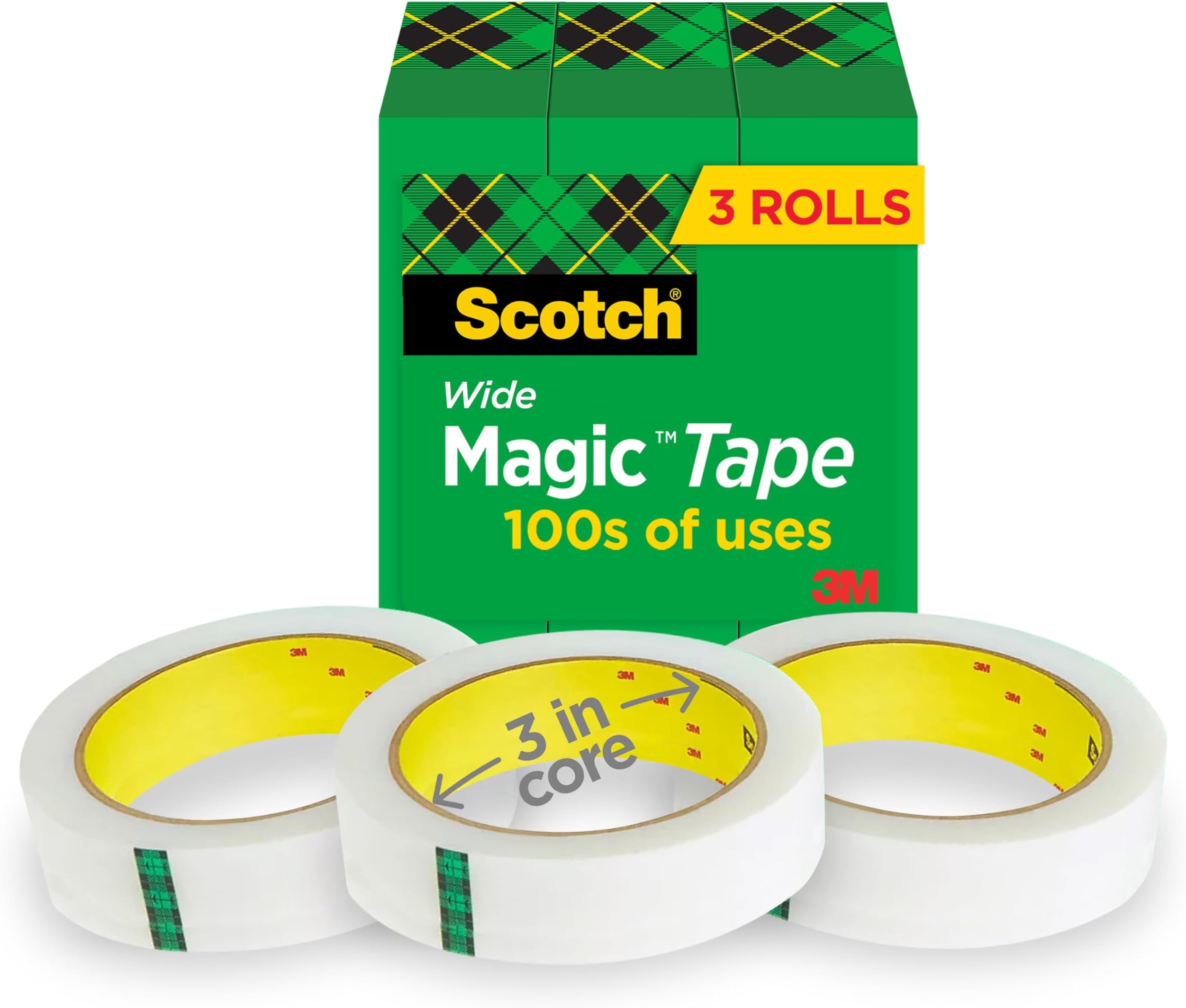 Magic Tape, Invisible, Home Office Supplies and Back to School Supplies for College and Classrooms, 3 Rolls