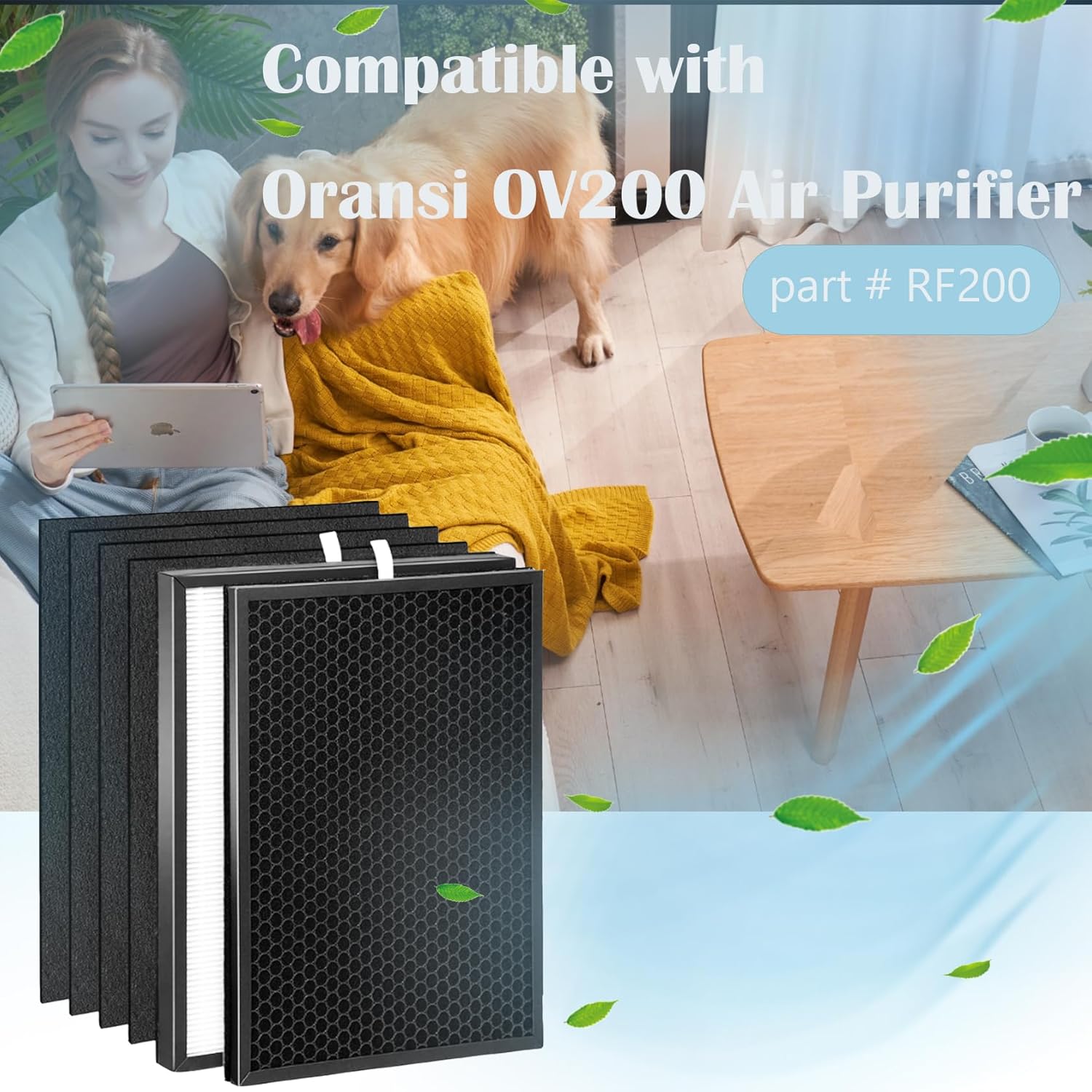 OV200 Filter For Oransi OV200 Air Purifier Part RF200, Include 1 pack True HEPA Filter 1 pack Activated Carbon Filter and 4 pack Pre-Filter - Image 2